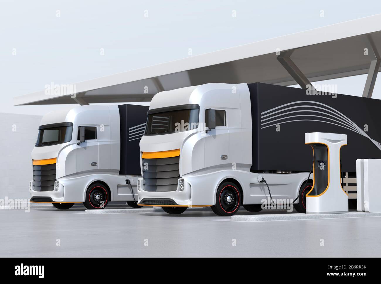 Generic design Heavy Electric Trucks charging at Public Charging