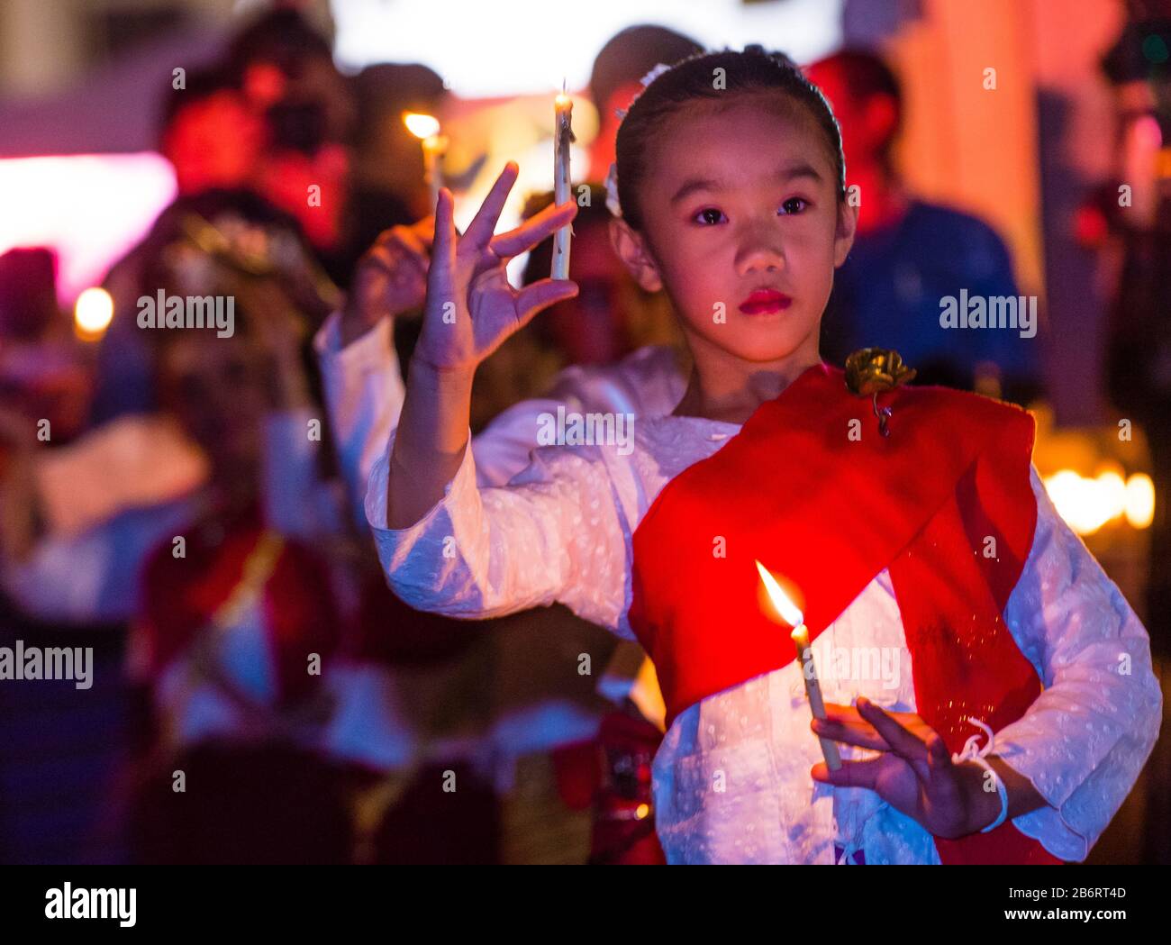 Thai children participates in Yee Peng festival in Chiang Mai , Thailand Stock Photo