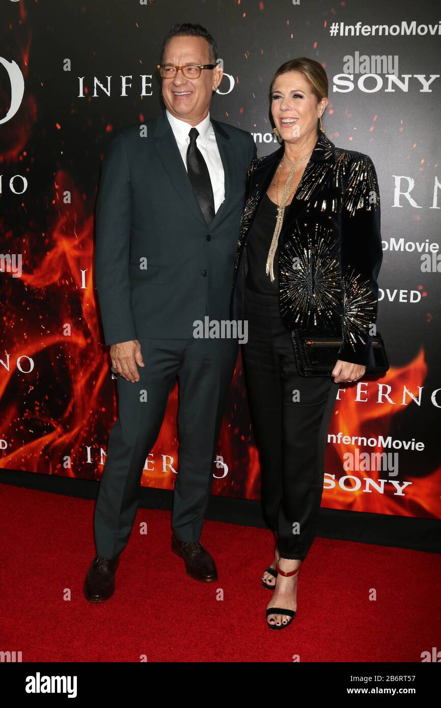 ***FILE PHOTO*** Tom Hanks and Rita Wilson Test Positive For Coronavirus*** LOS ANGELES, CA - OCTOBER 25: Tom Hanks and Rita Wilson at the screening of Sony Pictures Releasing's 'Inferno' held at the DGA Theater on October 25, 2016 in Los Angeles, California. Credit: David Edwards/MediaPunch Stock Photo