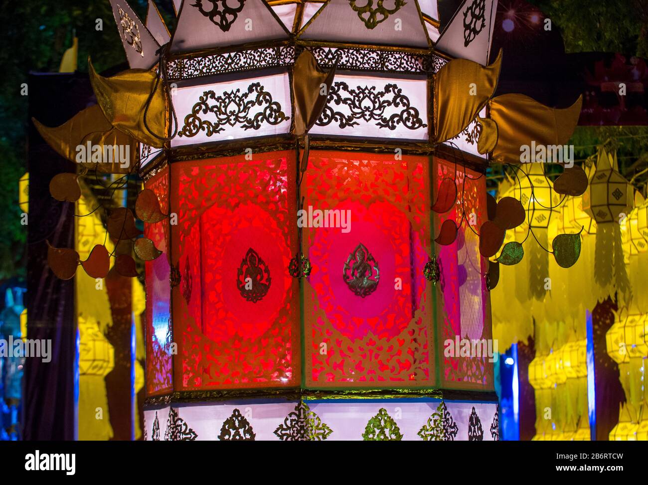 Colorful lanterns in a temple in Ciang Mai Thailand Stock Photo