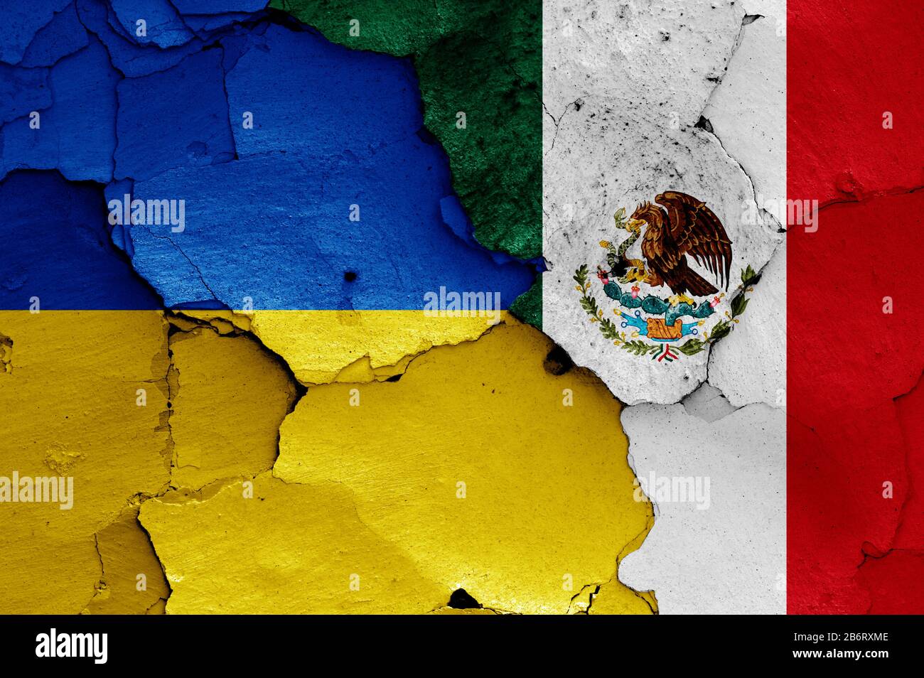 flags of Ukraine and Mexico painted on cracked wall Stock Photo - Alamy