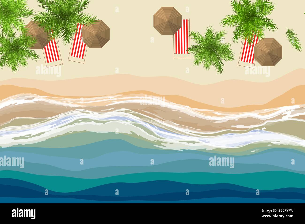 Tropical beach vector illustration. Sand and soft waves Stock Vector