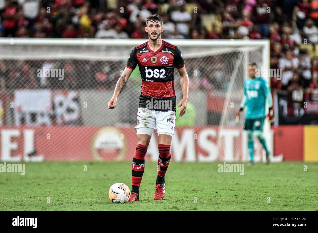 Gustavo Henrique of Brazil's Flamengo, top, heads the ball as