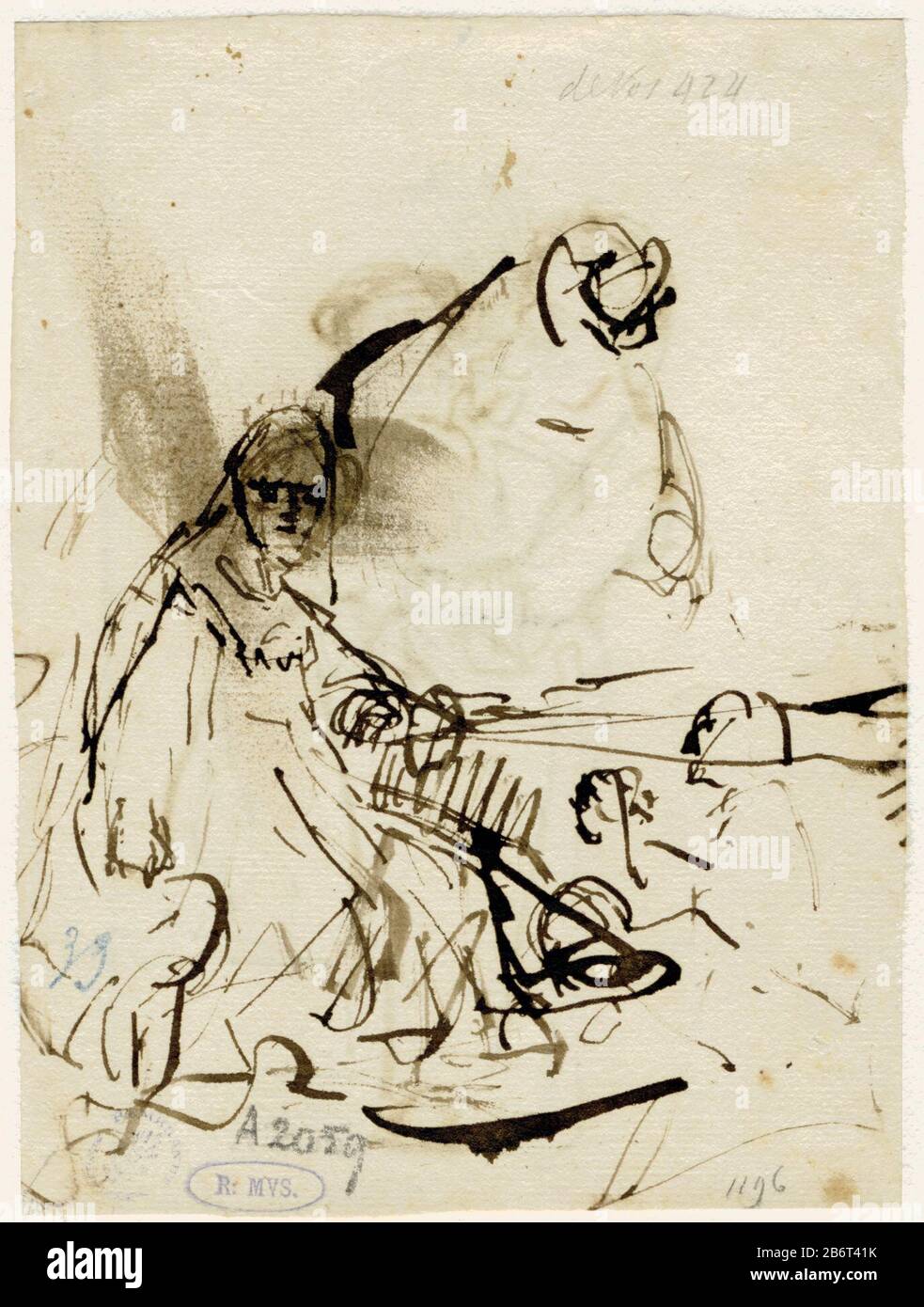 Haman smeekt Esther om zijn leven Haman begs Esther for its life object type: drawing Object number: RP-T-1889-A-2059 (V) Catalog Number: Schatborn 90 Manufacturer :  draftsman: Jan Victors (attributed to) a draftsman: Rembrandt van Rijn (rejected attribution ) Place manufacture: Amsterdam Date: ca. 1635 - 1638 Physical features: reed pen and brown ink, with some places deliberately wiped with a finger or a brush material: paper ink Technique: pen Dimensions: h 170 mm × W 129 mm Subject: Haman Begs Esther for his life Stock Photo
