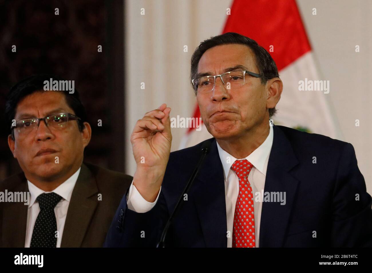 Lima Peru 11th Mar 2020 Peruvian President Martin Vizcarra R Accompanied By Prime Minister Vicente Zeballos