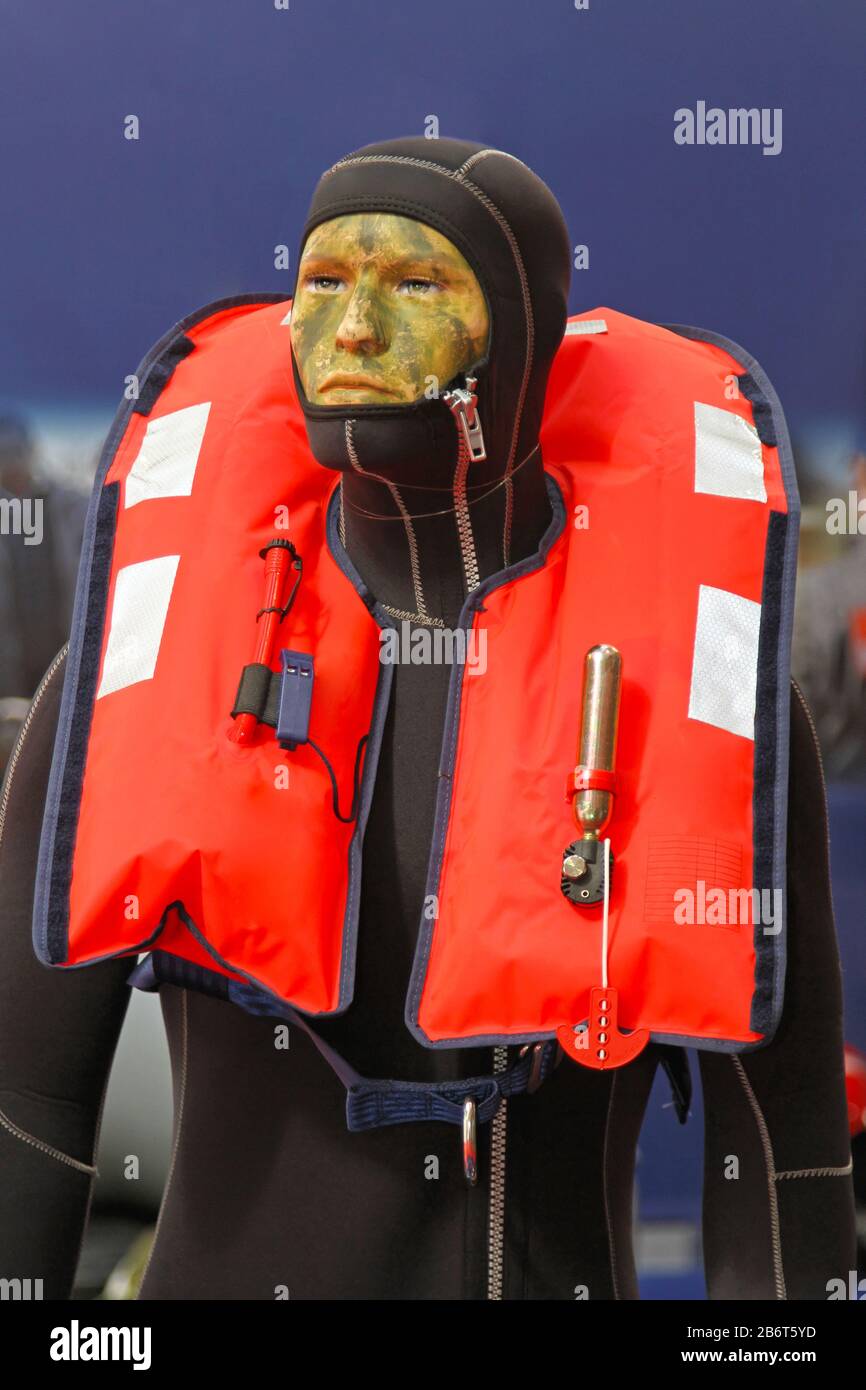 Self Inflating Life Jacket Florescent Red Safety Vest Stock Photo Alamy