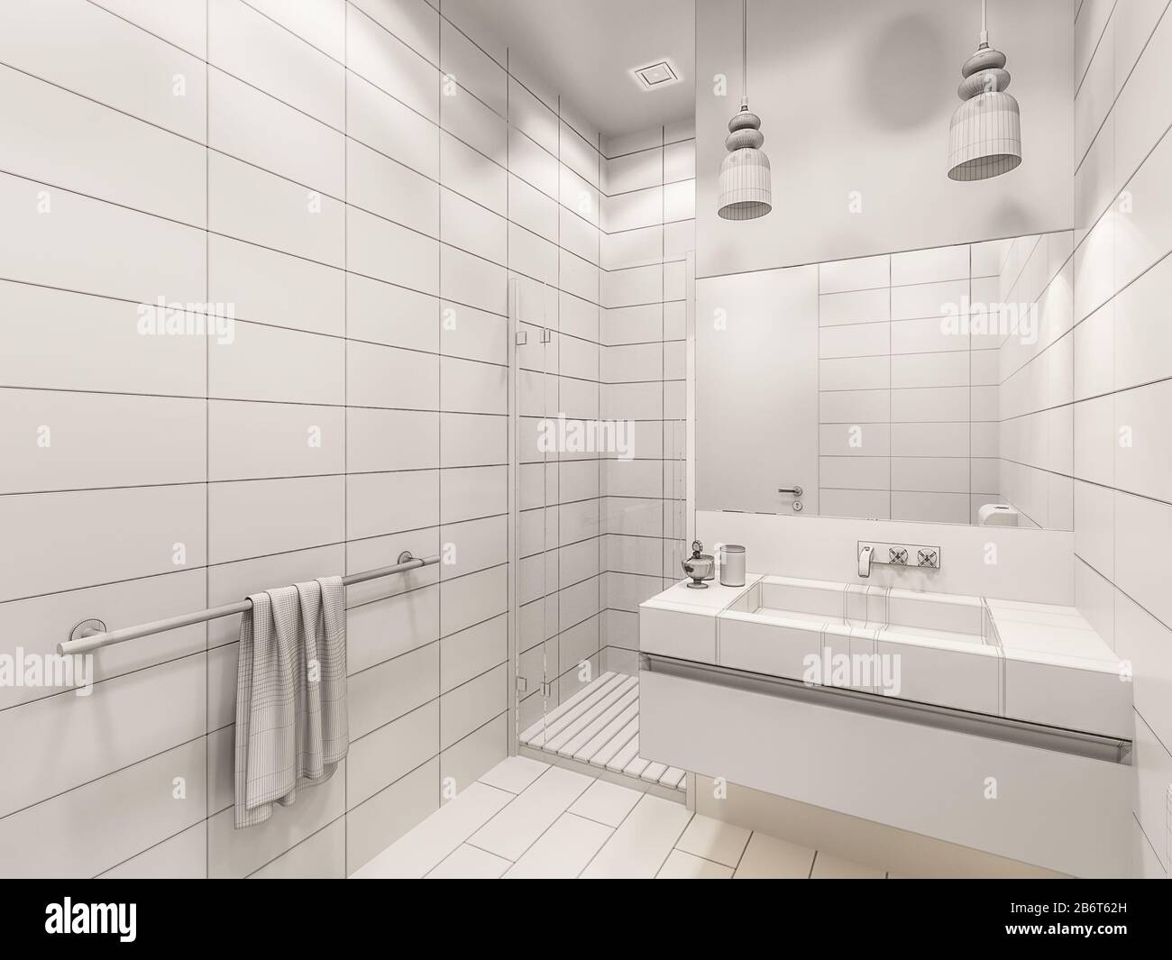 3D render of the interior of the bathroom with shower Stock Photo