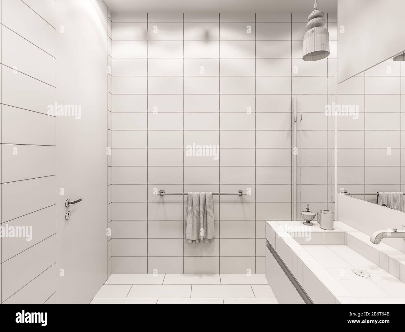 3D render of the interior of the bathroom with shower Stock Photo