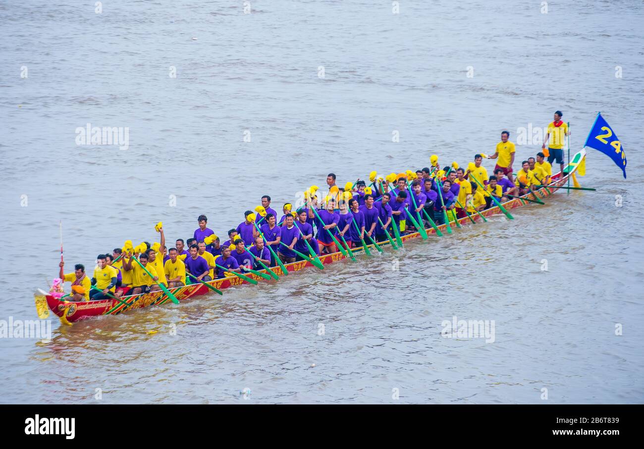 Boat race in Tonle Sap river in Phnom Penh Cambodia Stock Photo