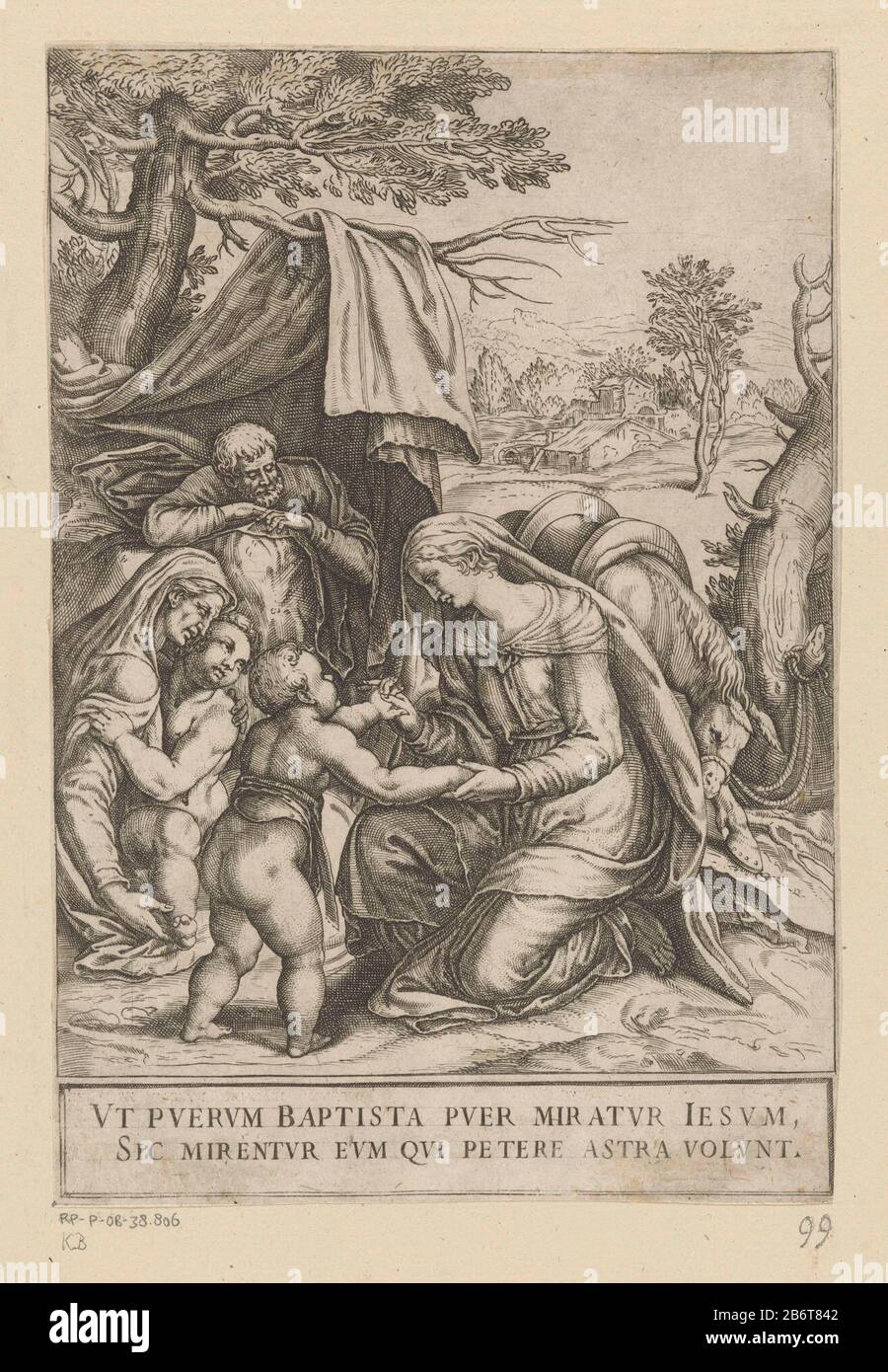 Heilige Familie met Johannes de Doper en Elisabet Kneeling Mary holding ...