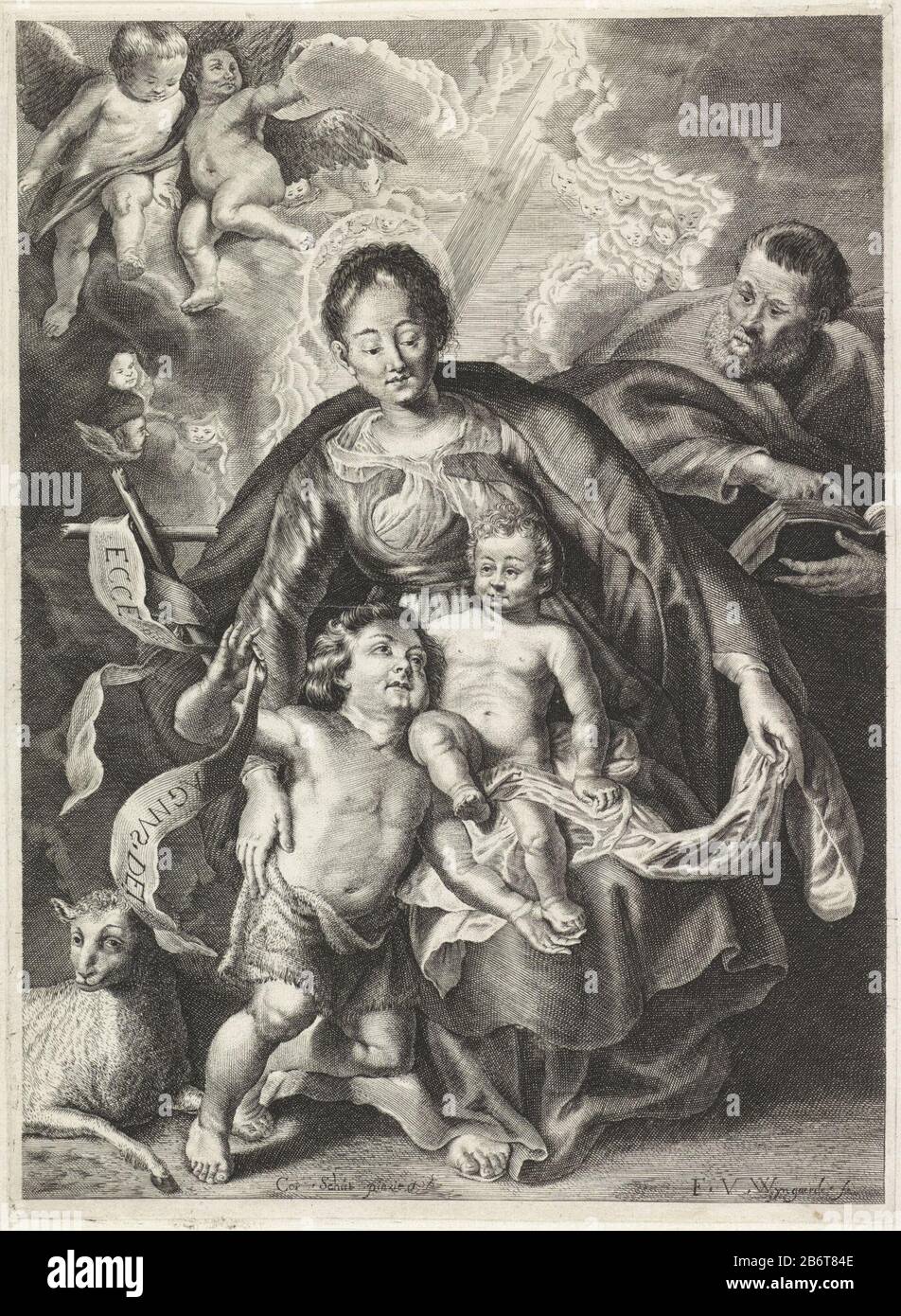 Heilige Familie met Johannes de Doper en engelen The Christ Child ...