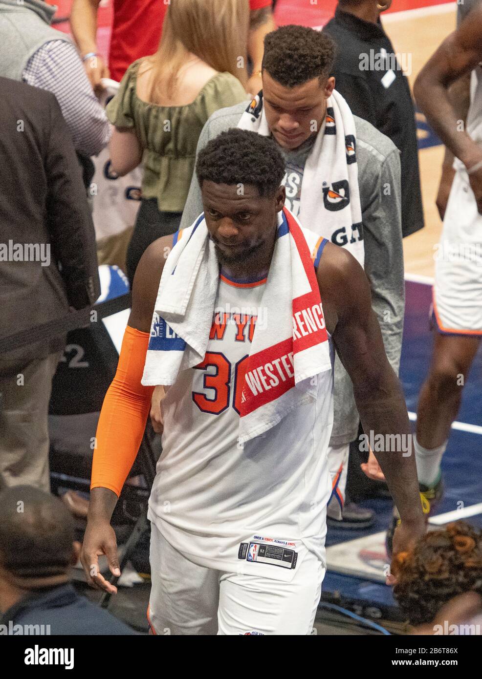 New York Knicks forward Julius Randle (30) leaves the court following the game against the Washington Wizards at the Capital One Arena in Washington, DC on March 10, 2020. The Wizards won the game 122-115.Credit: Ron Sachs/CNP (RESTRICTION: NO New York or New Jersey Newspapers or newspapers within a 75 mile radius of New York City) | usage worldwide Stock Photo
