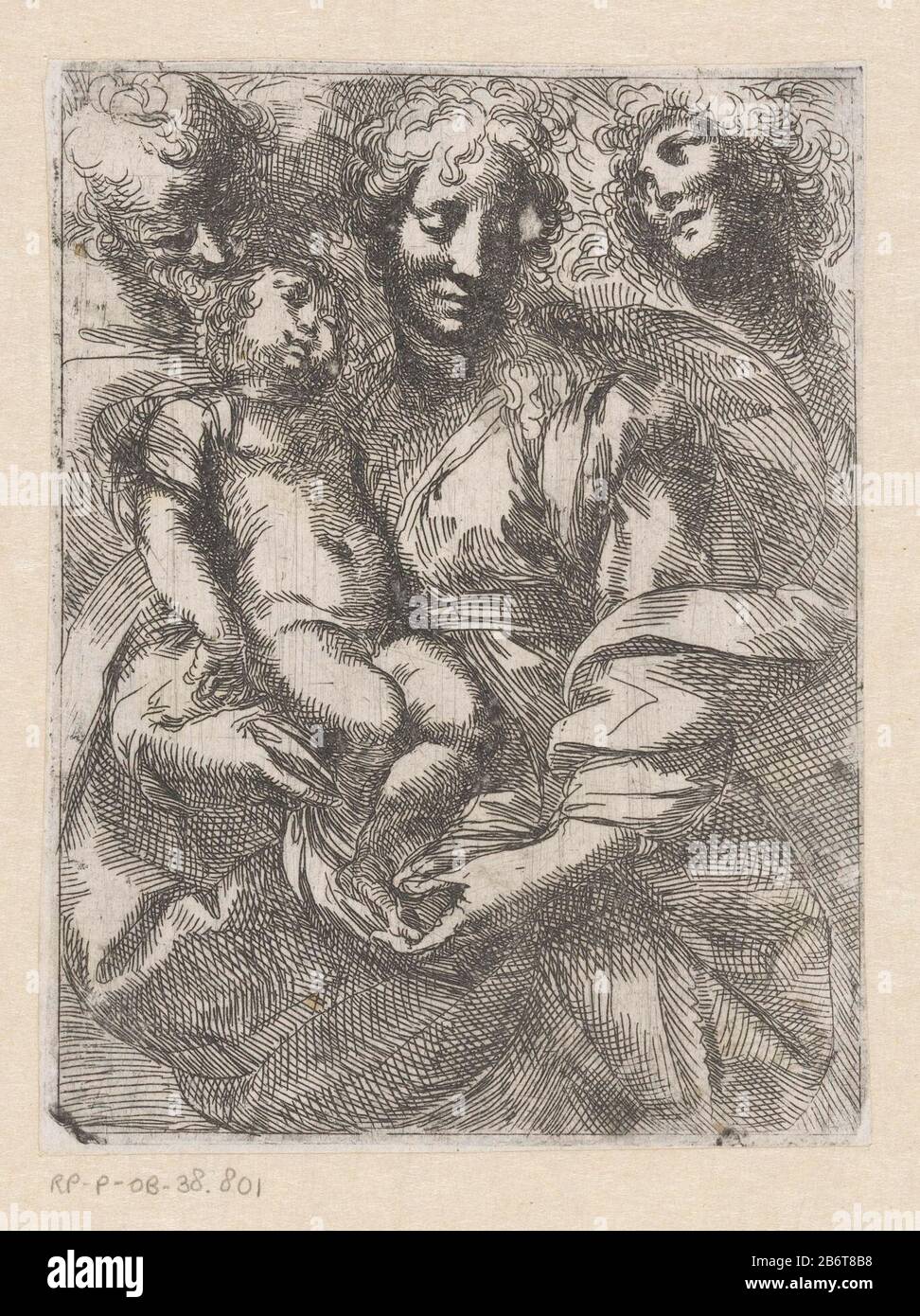 Heilige Familie met een engel Holy Family with an Angel object type: picture Item number: RP-P-OB-38.801Catalogusreferentie: LeBlanc 1Bartsch 2Note: Andrea Camassei. Inscriptions / Brands: collector's mark, verso, stamped: Lugt 240 Manufacturer : printmaker: Giulio Cesare ProcacciniPlaats manufacture: Italy Date: 1584 - 1625 Physical features: etching material: paper Technique: etching dimensions: sheet: h 167 mm (Inner cut plate edge.) × W 26 mm (Inner cut plate edge.)  Subject: Holy Family, and derived representation angels Stock Photo
