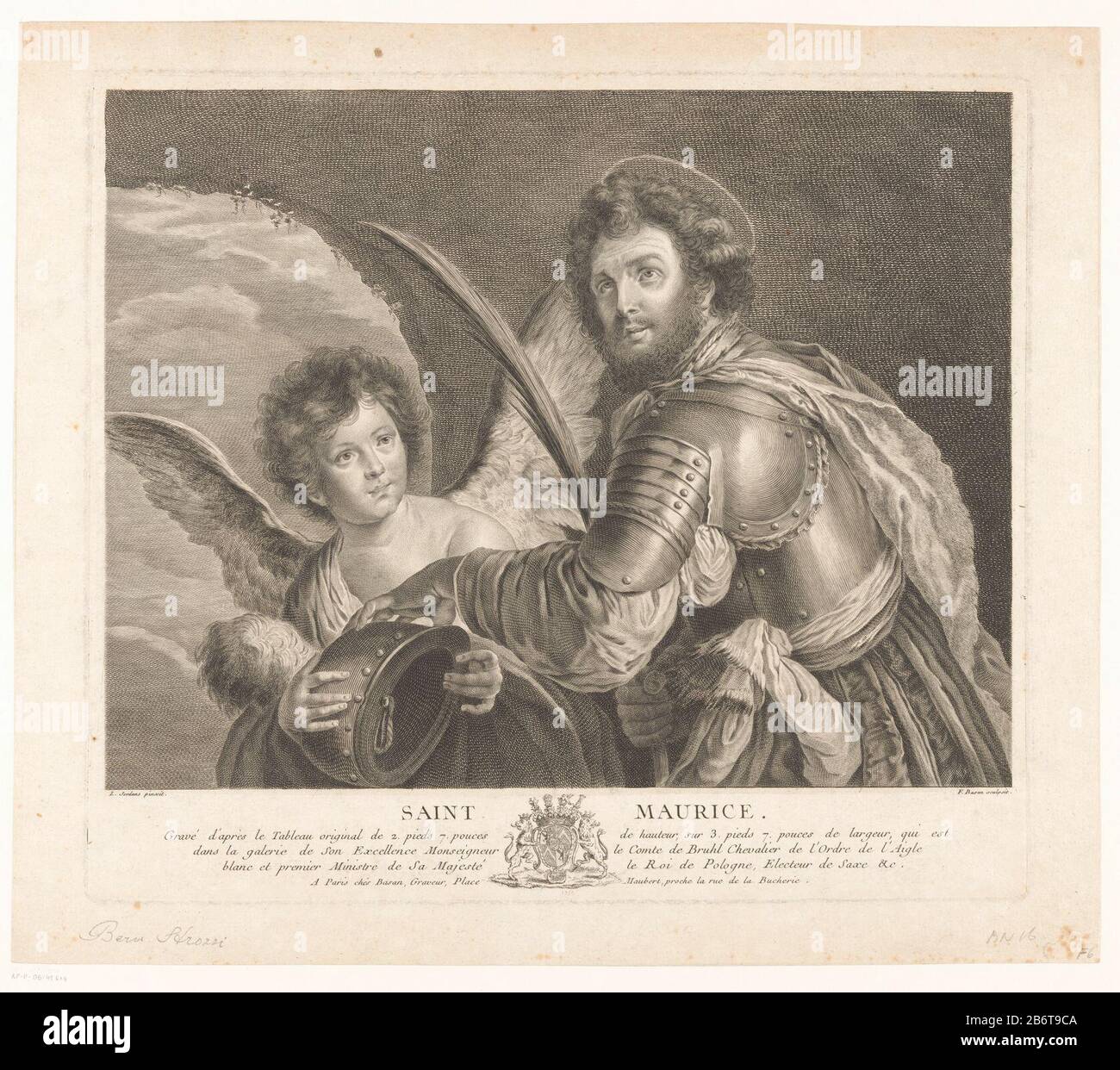 Heilige Mauritius Saint Maurice (titel op object) Saint Mauritius Saint Maurice (title object) Object type: picture Item number: RP-P-OB-41.614Catalogusreferentie: IFF 18e siècle 16LeBlanc 15 Inscriptions / Brands: collector's mark, verso, stamped: Lugt 240 Manufacturer : printmaker: Pierre François basan (listed property) to painting by Luca Giordano (listed building) publisher: Pierre François basan (listed property) Place manufacture: printmaker: France Publisher: Paris Date: 1733 - 1797 Material: paper Technique: engra (printing process) / etch dimensions: plate edge: h 343 mm × W 395 mm S Stock Photo