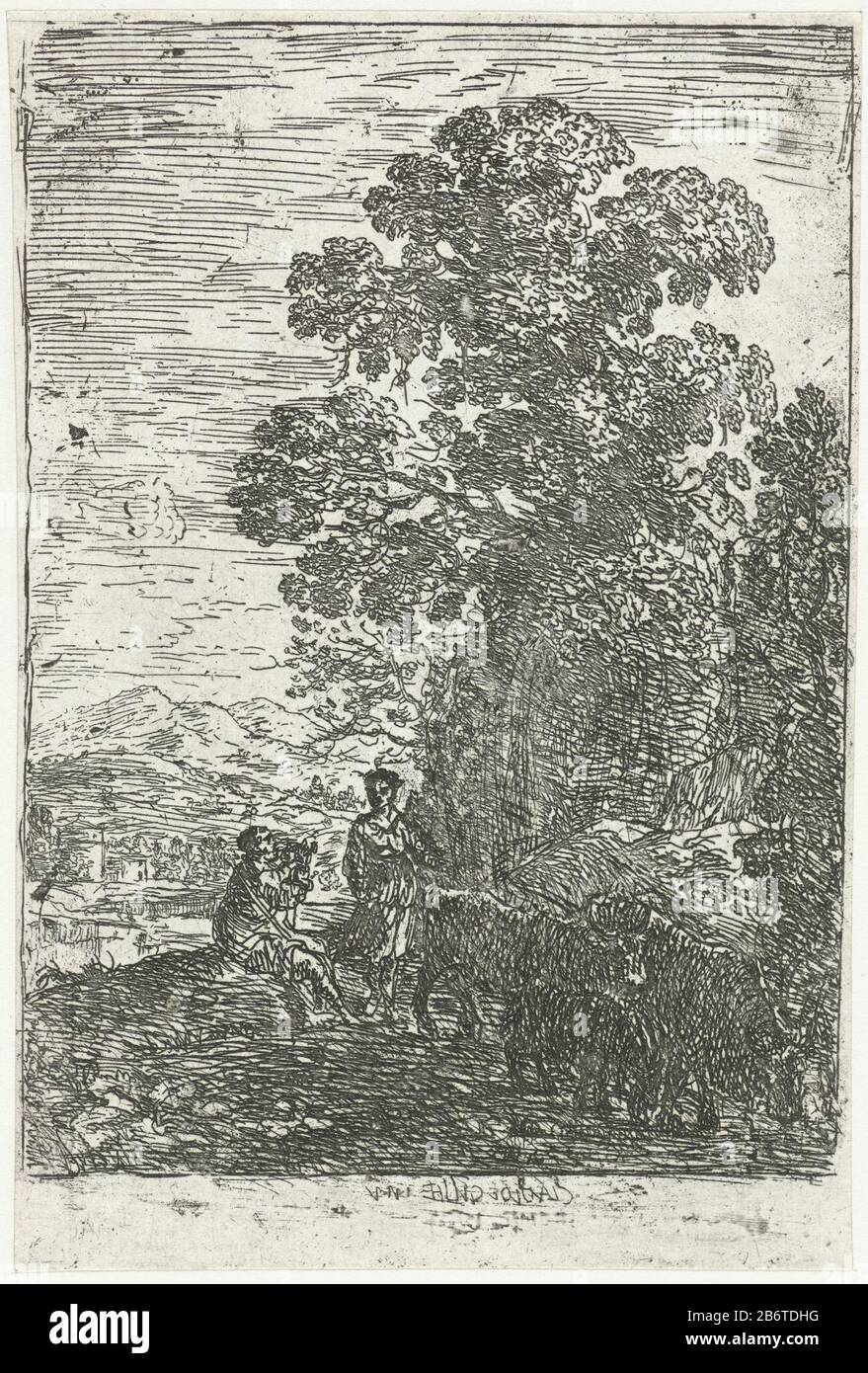 a shepherd and shepherdess with two cows and a goat in a landschap
