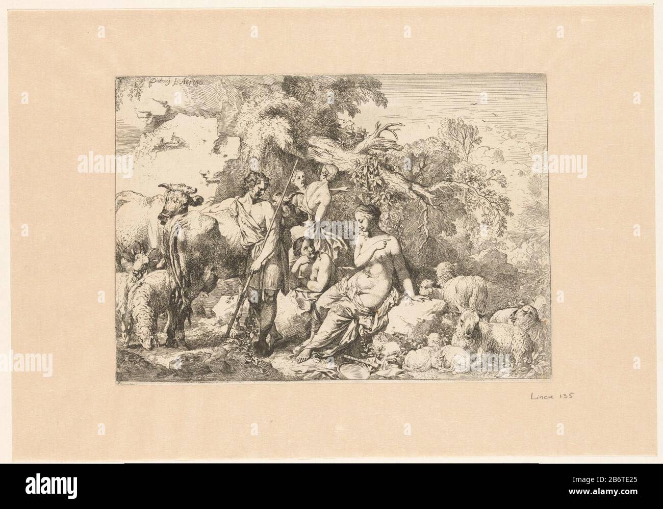 Herder met kudde en vier muzen in the foreground are a flute and  tambourine, the attributes of the muses Erato and Euterpe. Manufacturer :  printmaker: Christian Wilhelm Ernst Dietrich (listed property) Place