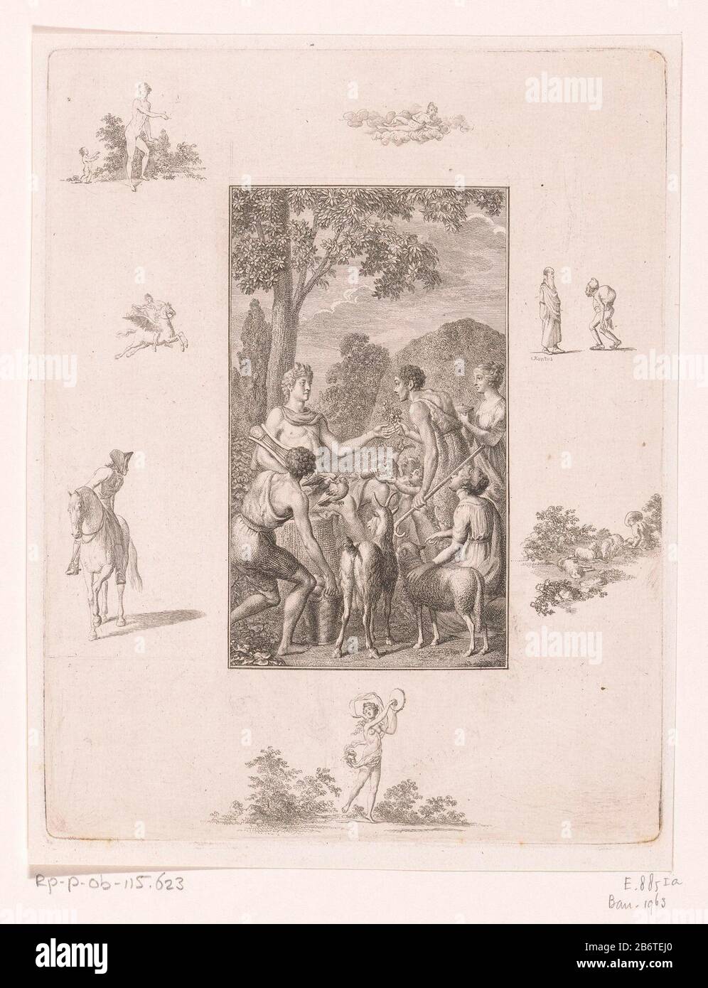 Herders brengen Apollo geschenken In the margins are sketchy way in  different figures geëtst. Manufacturer : print maker: Daniel Nikolaus  ChodoWie: ckinaar own design: Daniel Nikolaus ChodowieckiPlaats  manufacture: Berlin Date: 1798 Physical