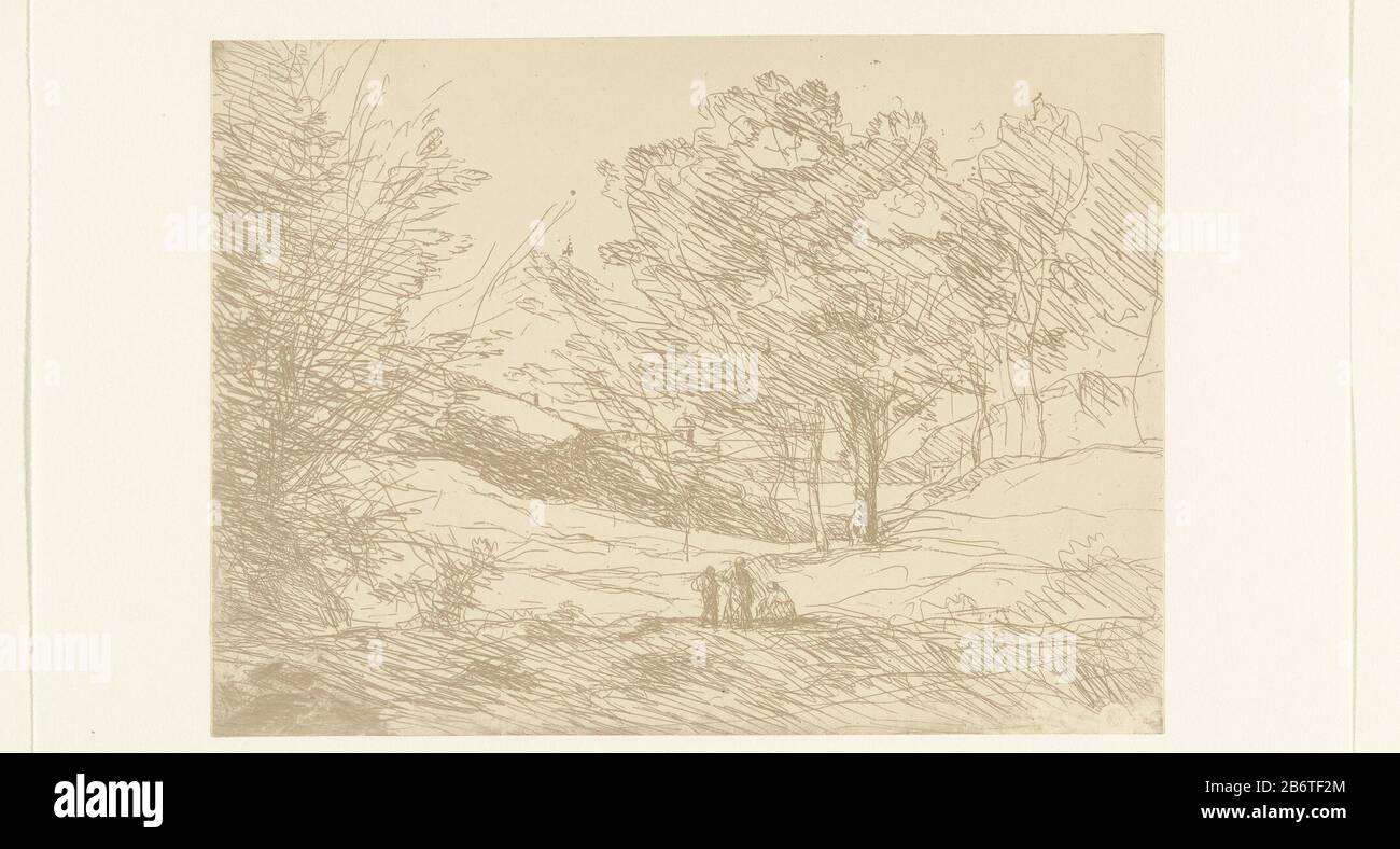 Herinnering aan het Lago Maggiore Souvenir des lac Majeur Hill landscape in Italy with foreground three figures and a little further behind a group of trees is the Lake Maggiore between heuvels. Manufacturer : printmaker: Camille Corot to own design: Camille Corot Publisher: Camille Corot Date: 1871 Physical features: cliché distant material: paper Technique: cliché distant dimensions: image: h 172 mm × W 225 mmToelichtingDruk Le Garrec, 1911. In the collection of the National Library of the original glass plate is still preservatives: d, see Bouret, 1996, p. 45, No. 87. Subject:. Lake Stock Photo