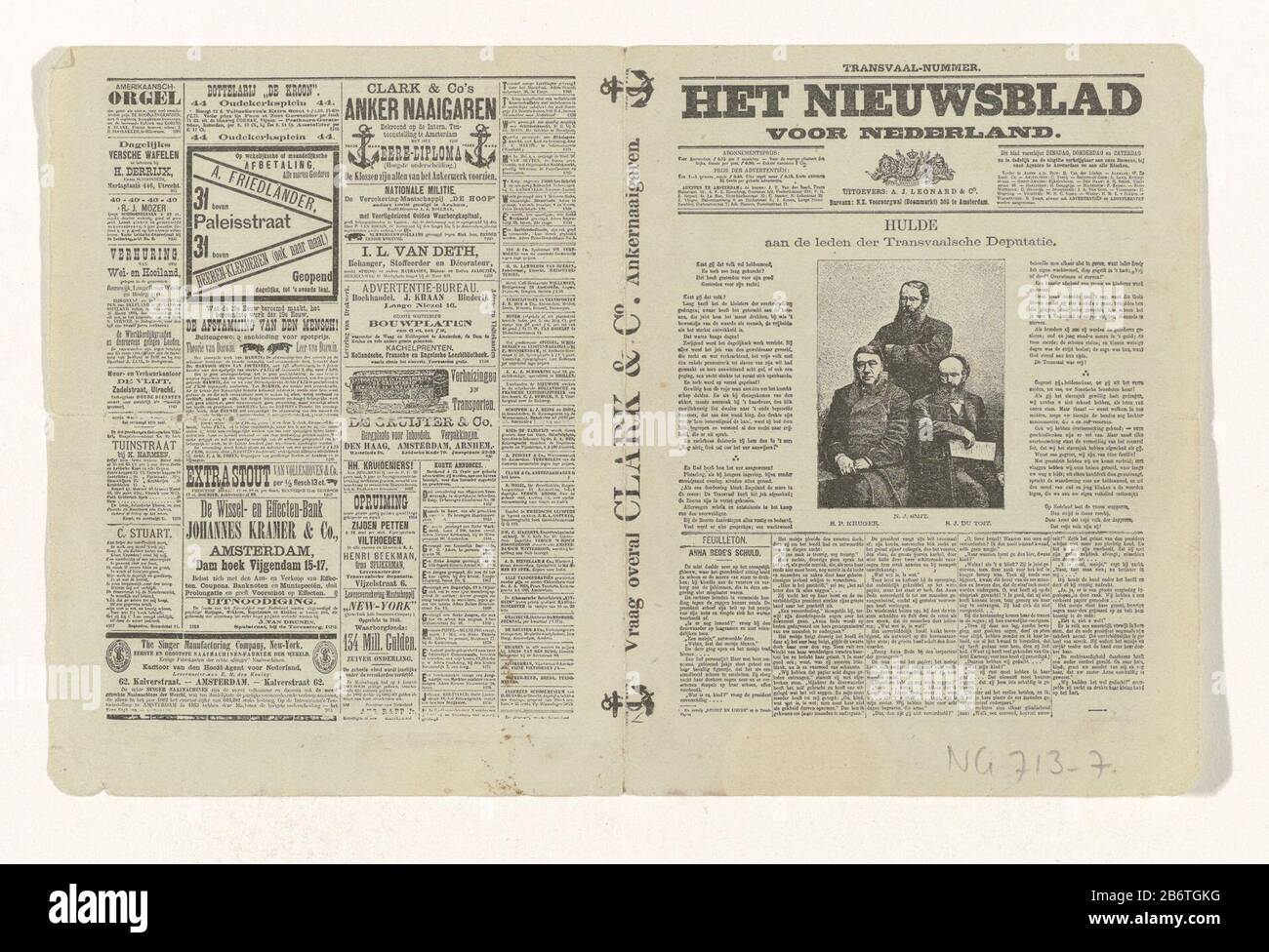 Het Nieuwsblad voor Nederland Double Folded miniature newspaper (4pp.) With  the front Dutch arm with two reclining lions and photograph of three men  (SP Kruger, NJ Smith and SJ du Toit). On