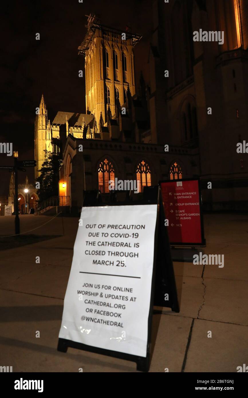Washington, DC, USA. 11th Mar, 2020. View of historic Christ Episcopal Church in Georgetown closed due to coronavirus after a church rector tested positive for COVID-19. D.C. Mayor Muriel Bowser asked anyone who attended services at the Christ Church to self-quarantine for 14 days. March 11, 2020, Washington, DC Credit: Mpi34/Media Punch/Alamy Live News Stock Photo