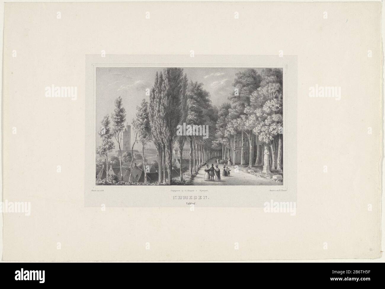 Het Valkhof in Nijmegen On a road walk a few figures. Right Barbarossa-ruin and left some houses behind the Belvédère. Manufacturer : printmaker Otto Baron Howen (listed building) printer: Hilmar Johannes Backer (listed building) publisher: D.J. Reels (listed property) Place manufacture: printmaker Nijmegen Publisher: Dordrecht Publisher: Nijmegen Date: 1814 - 1845 Physical features: lithography material: paper Technique: lithography (technique) Dimensions: H 290 mm × W 425 mm Subject: public gardens, park ruin of a building  architecture trolling where : Stock Photo