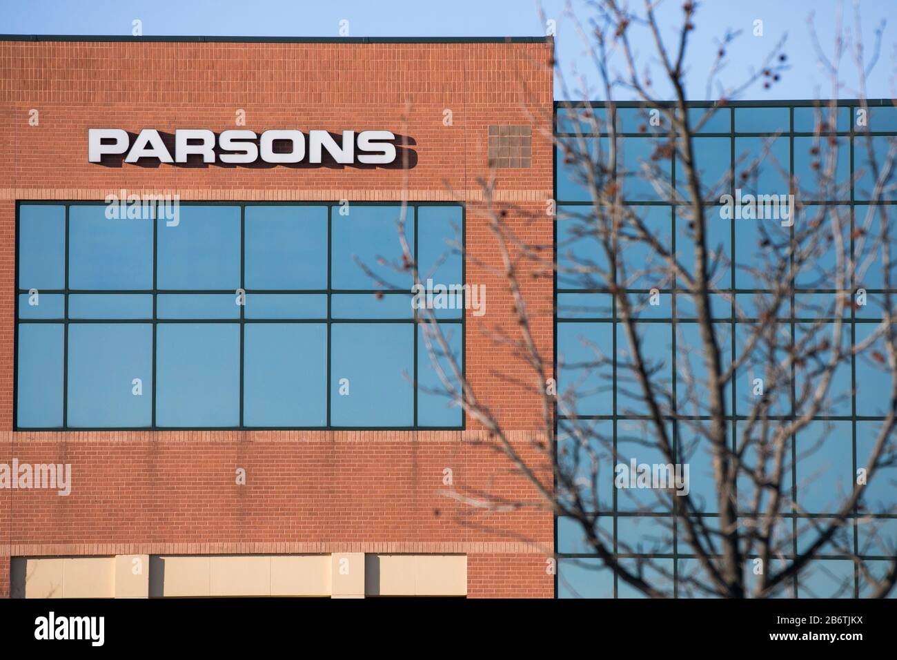 A logo sign outside of a facility occupied by Parsons Corporation in Columbia, Maryland on March 8, 2020. Stock Photo