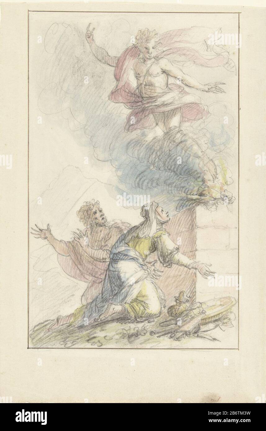 Het offer van Manoach Draft schildering. Manufacturer : artist Elias Nijmegen Date: 1677 - 1755 Physical characteristics: color brush, watercolor, pencil black chalk material: paper watercolor pencil crayons Technique: brush dimensions: h 309 mm × W 208 mm Subject: Manoah's sacrifice; the angel ascends in the flame Stock Photo