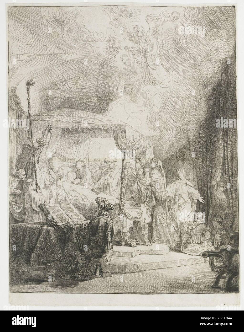 Het sterfbed van Maria The deathbed of Maria Property type: picture Item number: RP-P-1905-6633Catalogusreferentie: New Hollstein Dutch 173-4 (5) Bartsch 99-3 (3) Note 3 (4) Hollstein Dutch 99-3 (3) Note 3 (4) Markings / Brands: signature and date bottom left: 'Rembrandt f 1639' collector's mark , verso center below: Lugt 2228 aopschrift, verso lower left, pencil: "Leave. Ms van den Brink 1905' Manufacturer :. Print maker: Rembrandt van Rijn (indicated on object) to his own design of Rembrandt van Rijn Date: 1639 Physical characteristics: etching and dry point material: paper Technique: etchin Stock Photo