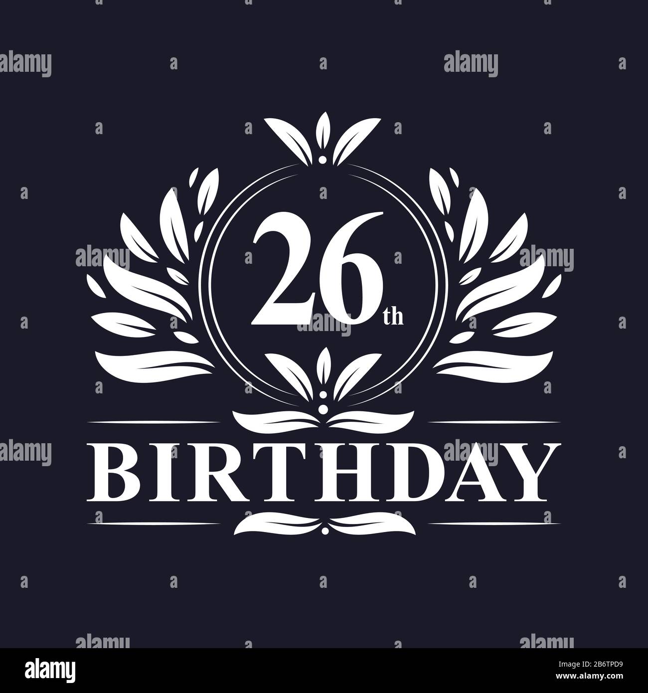 26th Birthday celebration, luxury 26 years Birthday logo design. Stock Vector