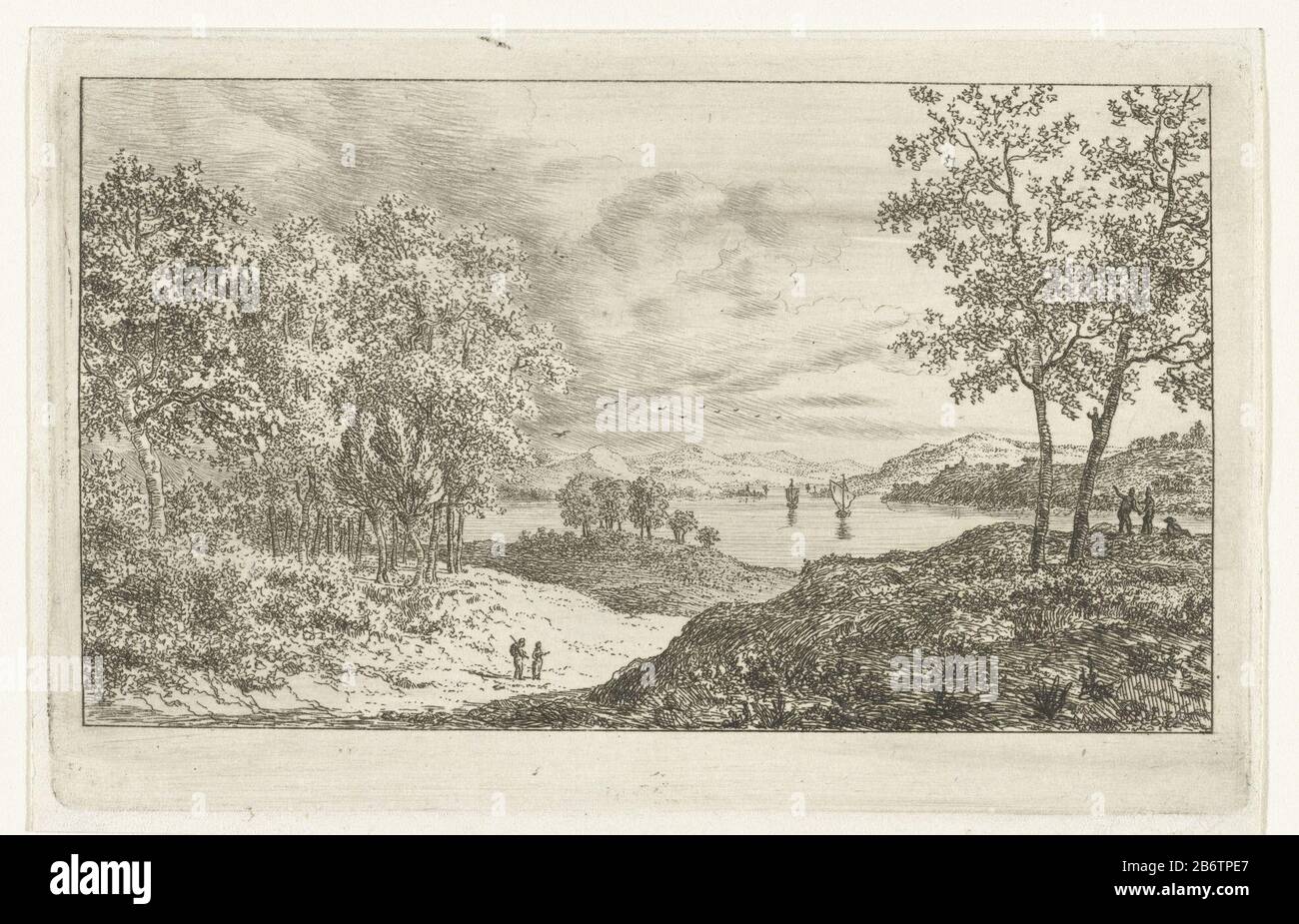 Heuvelachtig landschap met rivier Hilly landscape with river object type: picture Item number: RP-P-BI 370Catalogusreferentie: Hippert & Linnig 124Opmerking: 2 (2) based on collection RMA Inscriptions / Brands: collector's mark, reverse bottom center, stamped: Lugt 2228 Manufacturer : printmaker Ernst Willem Jan Bagelaar (listed property) Place manufacture: Netherlands Date: 1798 - 1837 Physical features: etching and drypoint material: paper Technique: etching / drypoint dimensions: plate edge: h 102 mm × W 159 mm Subject: lake Stock Photo