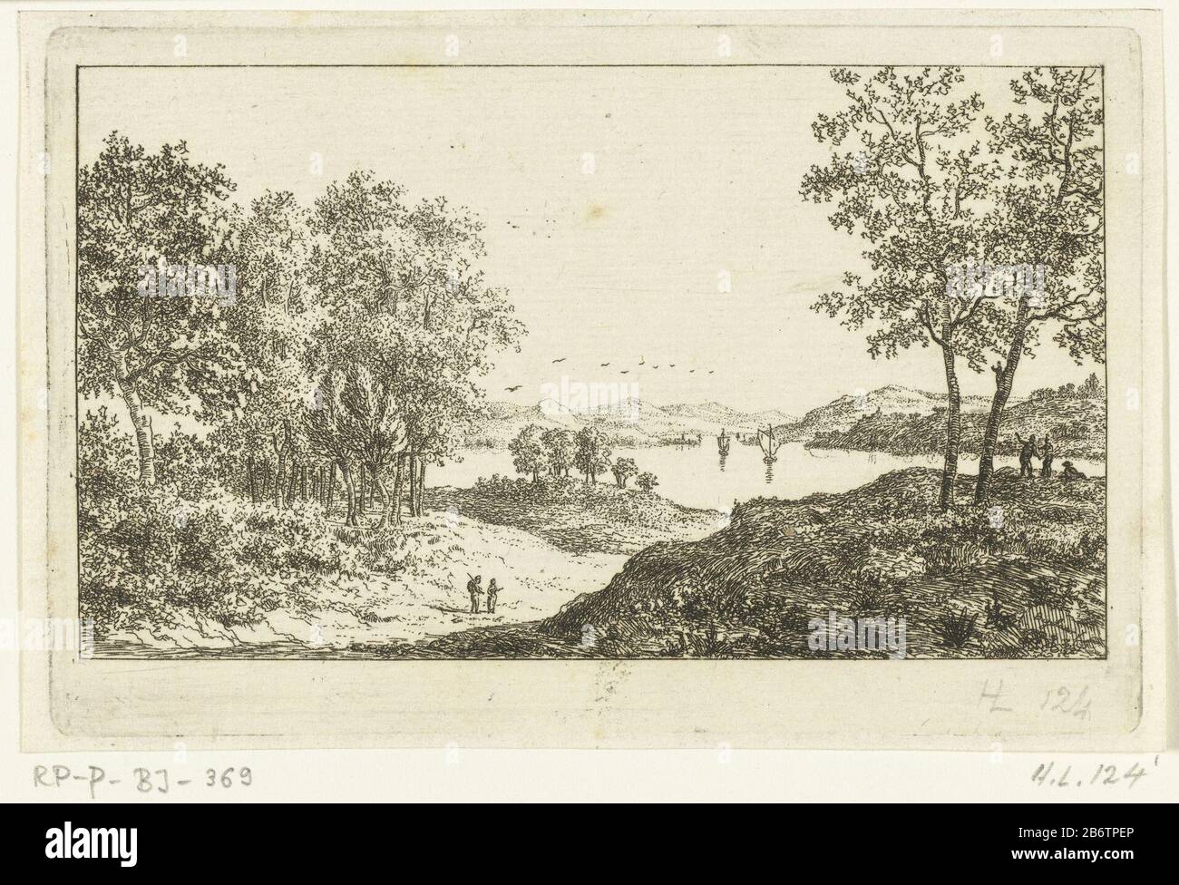 Heuvelachtig landschap met rivier Hilly landscape with river object type: picture Item number: RP-P-BI 369Catalogusreferentie: Hippert & Linnig 124Opmerking: 1 (2) based on collection RMA Inscriptions / Brands: collector's mark, reverse bottom center, stamped: Lugt 2228 Manufacturer : printmaker Ernst Willem Jan Bagelaar (listed property) Place manufacture: Netherlands Date: 1798 - 1837 Physical features: etching material: paper Technique: etching dimensions: plate edge: h 103 mm × W 158 mm Subject: lake Stock Photo