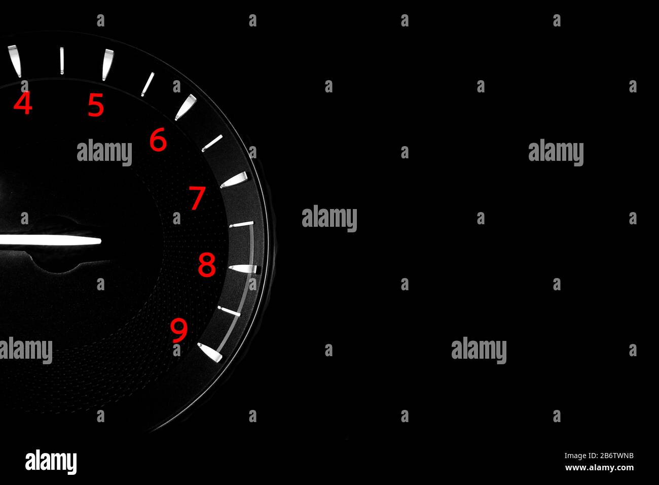 Close up shot of tachometer in car. Car dashboard. Dashboard details