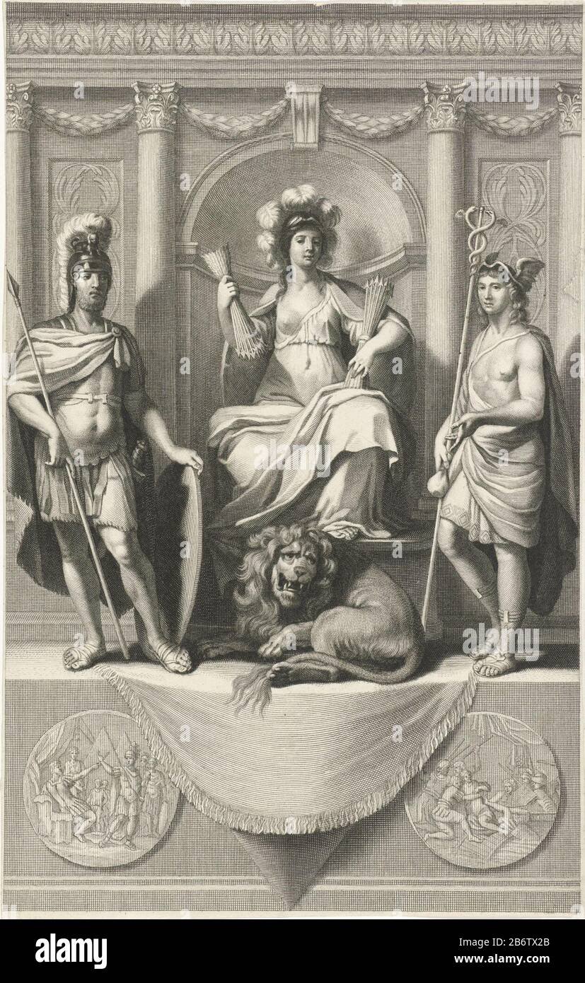 Hollandse maagd geflankeerd door Mars en Mercurius The Dutch virgin ...