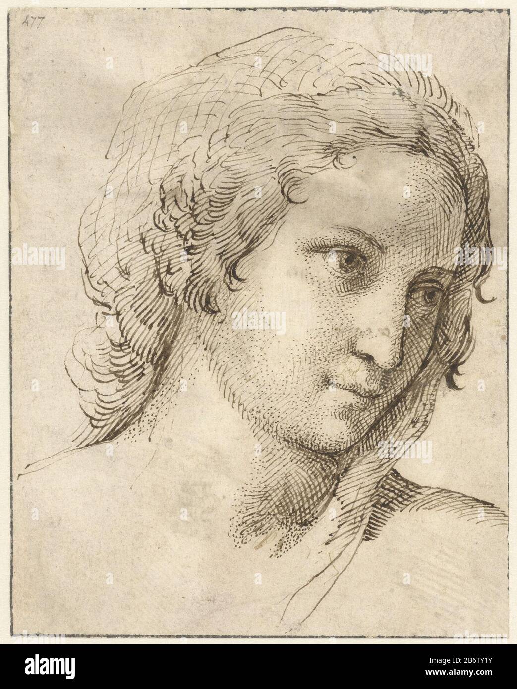 Hoofd van een jonge vrouw met een sluier Head of a young woman with a veil object type: Drawing Object number: RP-T 1957-271 Manufacturer : artist: Agostino Carracci (attributed to) Dated: 1567 - 1602 Physical features: pen in brown material: paper ink Technique: pen Dimensions: h 149 mm × W 118 mm Subject: auction and purchase right Stock Photo