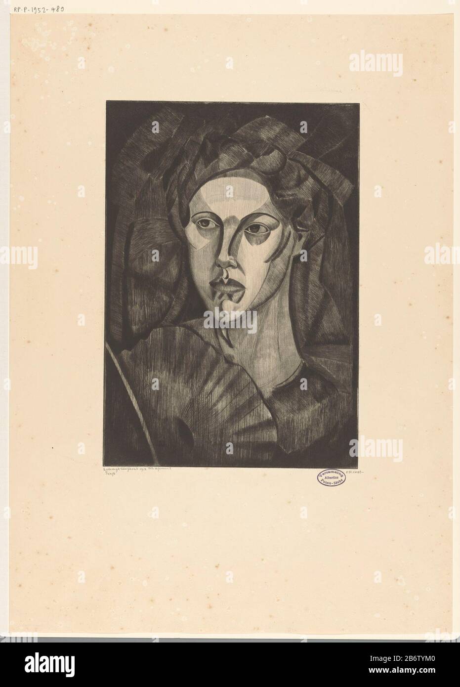 a woman with a waaier. Manufacturer : printmaker Lodewijk Schelfhout (personally signed) printer: DelâtrePlaats manufacture: Paris Date: 1912 Physical features: drypoint on galvanized zinc material: paper technique: drypoint dimensions: plate edge: h 333 mm × W 232 mm Subject: head (human) - AA - female human rights and figurefan Stock Photo