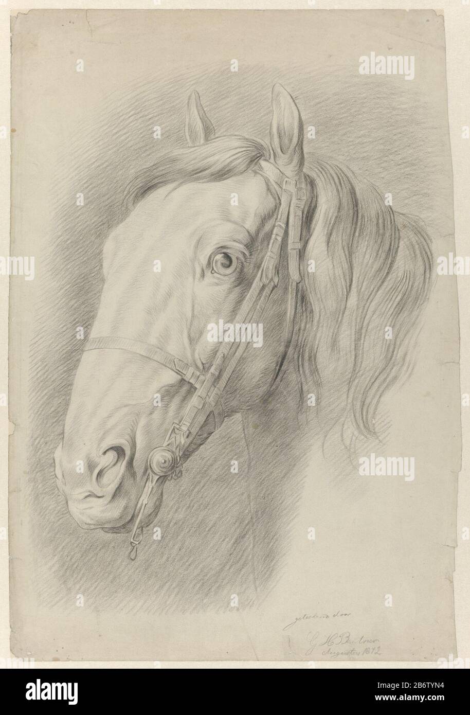 Hoofd van een paard Head of a horse object type: Drawing Object number: RP-T-1949-132 (R) Manufacture Creator: George Hendrik Breitner Date: Aug 1872 Physical features: black chalk material: paper chalk Dimensions: