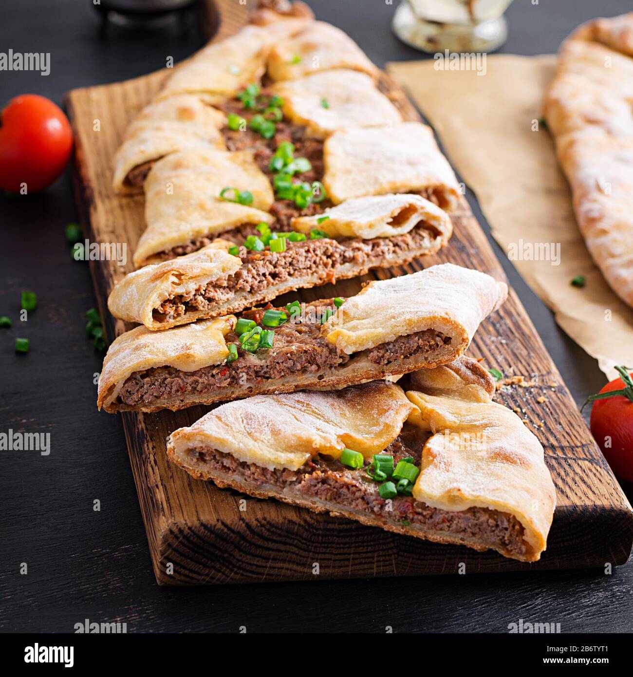 Turkish pide with minced meat, Kiymali Pide. Traditional Turkish