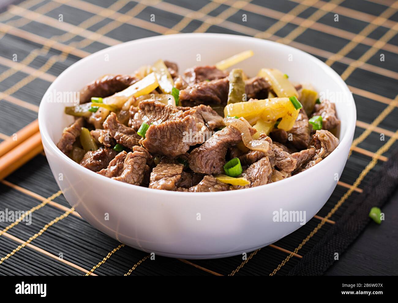 Stew beef, pieces of beef stewed in soy sauce with spices with pickled