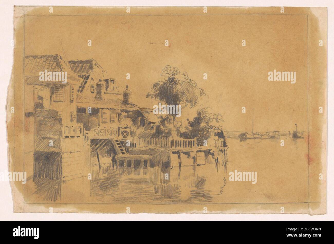 Huis met steiger STUDY FOR THE ETS RP-P-1998-410 / 415 Manufacturer : artist: Cornelis Vreedenburgh Date: 1890 - 1946 Physical features: pencil on brown discoloration paper material: paper pencil Dimensions: presentation: h 220 mm × W 330 mm Stock Photo