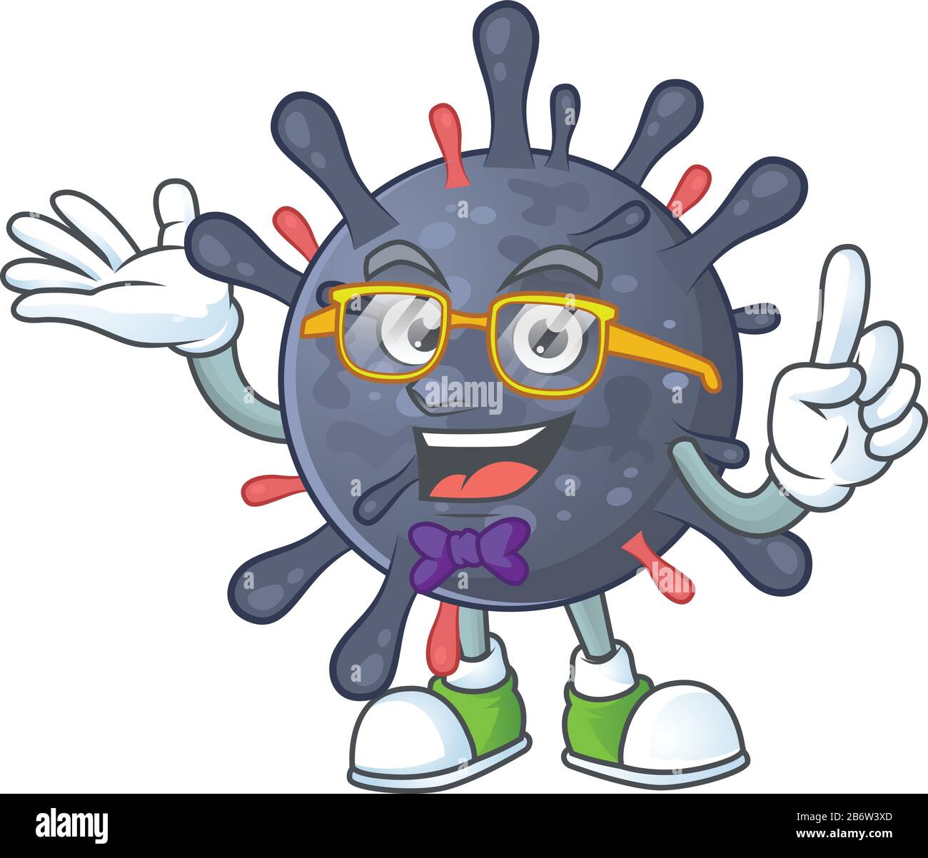 Super Funny coronavirus epidemic in nerd mascot design style Stock Vector