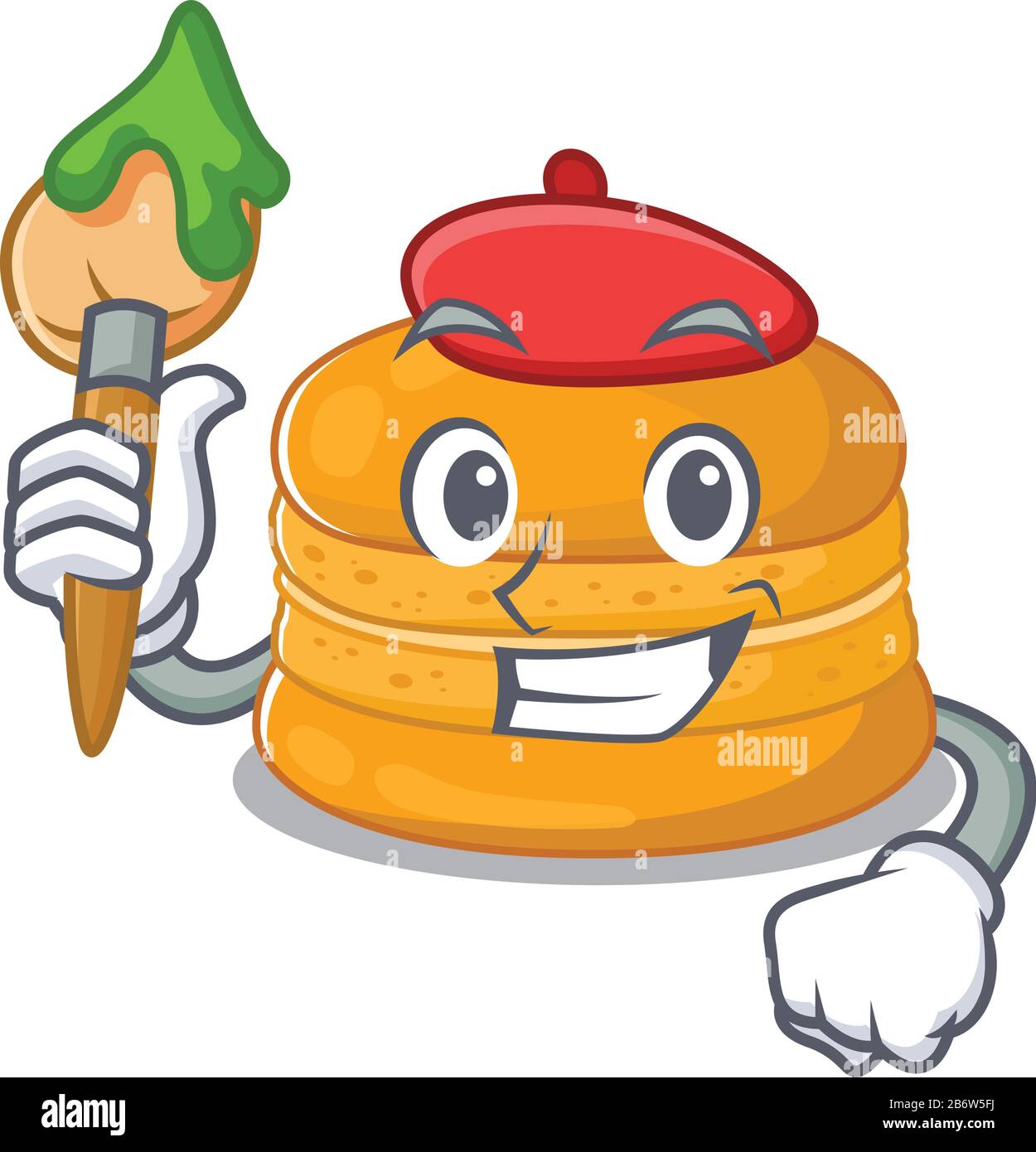 Talented orange macaron Artist cartoon character with brush Stock Vector