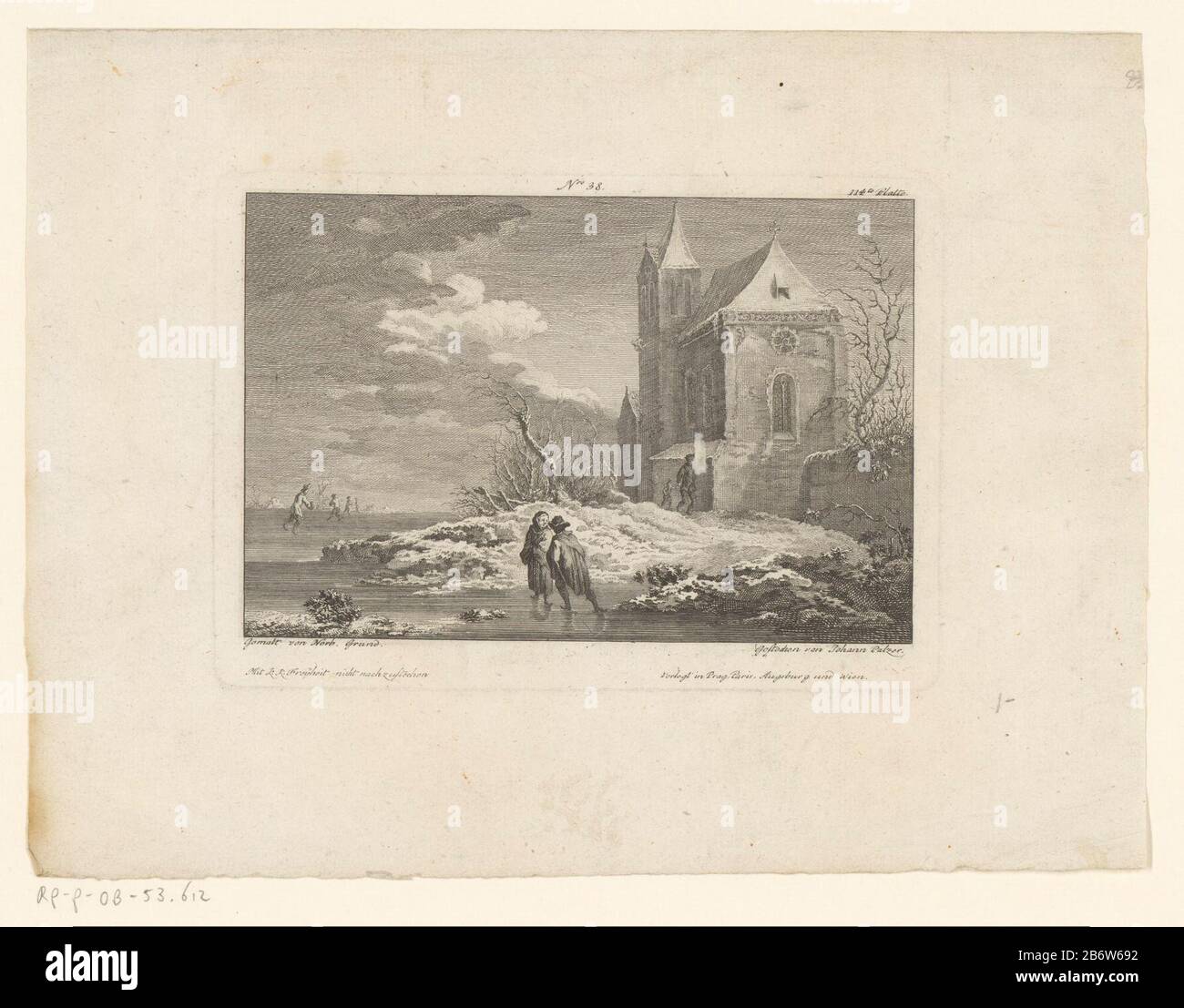 IJsvermaak bij kapel IJsvermaak at Chapel Object type: picture Item number: RP-P-OB-53.612 Manufacturer : printmaker Johann Palzer (listed property) to painting: Norbert Joseph Carl Grund (listed building) Dated: 1700 - 1799 Material : paper Technique: engra (printing process) Dimensions: plate edge: h 128 mm × W 180 mm Subject: winter sports rights Stock Photo