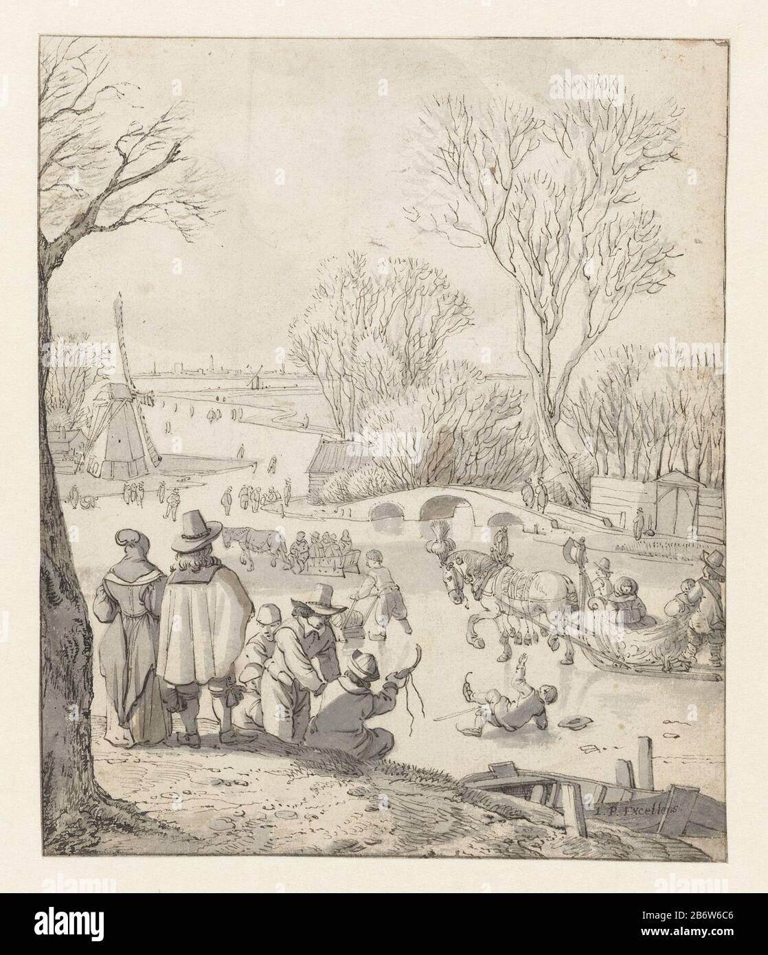 IJsvermaak IJsvermaak Object Type : Drawing Object number: RP-T-1898-A-3725 (R) Description: View of a frozen river with people skating and sleden. Manufacturer artist: Jacob Dating: - 1687 Physical features :