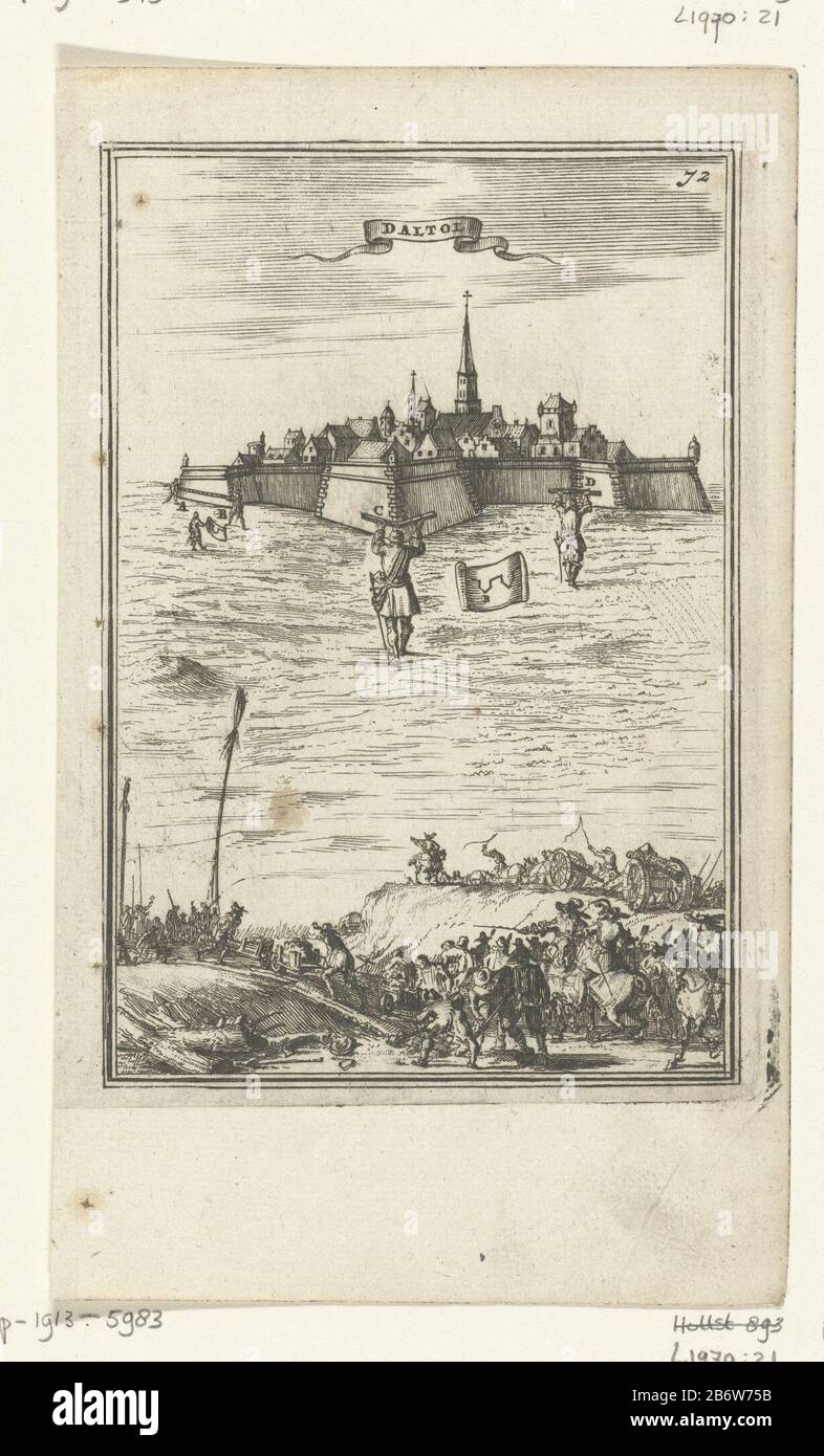 Illustratie voor 'Den Arbeid van Mars' van Allain Manesson Mallet Face a city (Daltol); the walls four men perform measurements. Below an army on the move or working quarters. In the upper right corner, the number 72 (= the number of the page in the book Where: is placed in front of the illustration) . Manufacturer : print maker: Romeyn the Hooghe To own design: Romeyn the Hooghe Place manufacture: Amsterdam Date: 1672 Physical characteristics: etching and engra material : paper Technique: etching / engra (printing process) Measurements: sheet: h 185 mm × W 110 mmToelichtingIllustratie for: Al Stock Photo