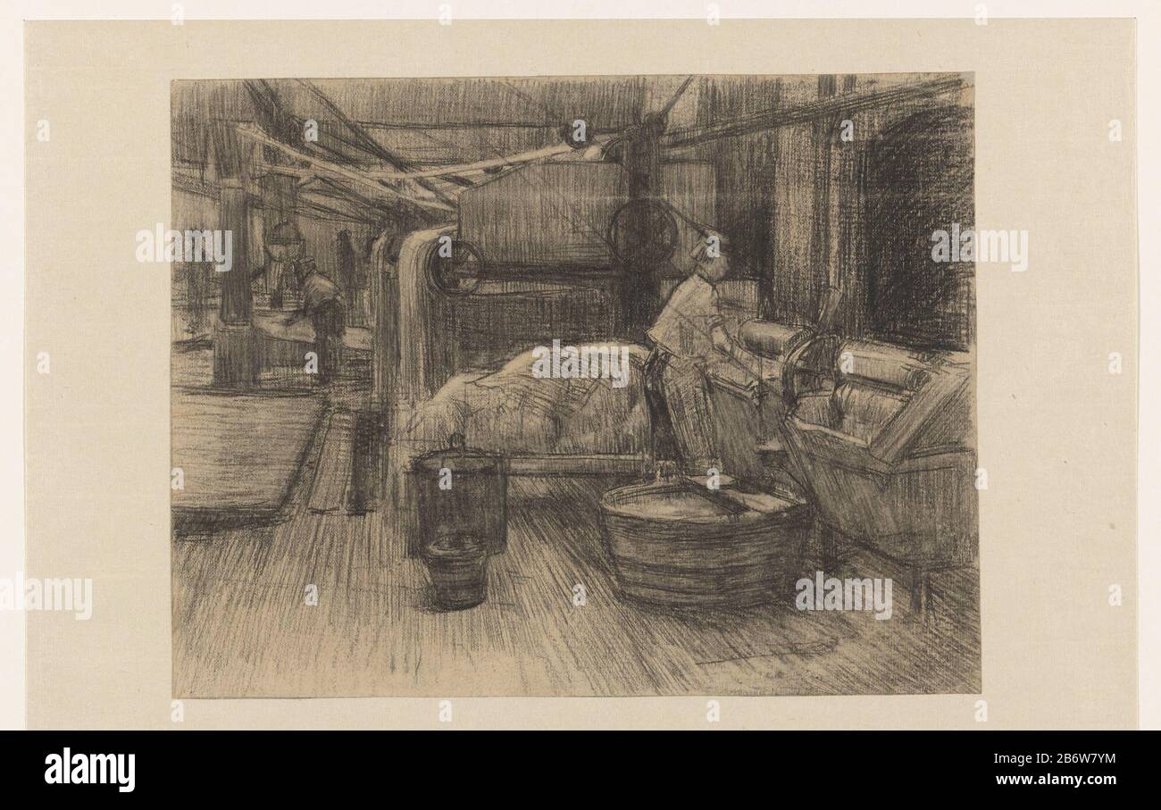 In de katoenververij The sizing of katoen. Manufacturer :  draftsman: Anthon Gerhard Alexander of Rappard Date: 1868 - 1892 Material: paper crayons Dimensions: h 267mm × b 348 mm Subject: cotton (material ~ textile industry) or dyeing cloth Stock Photo