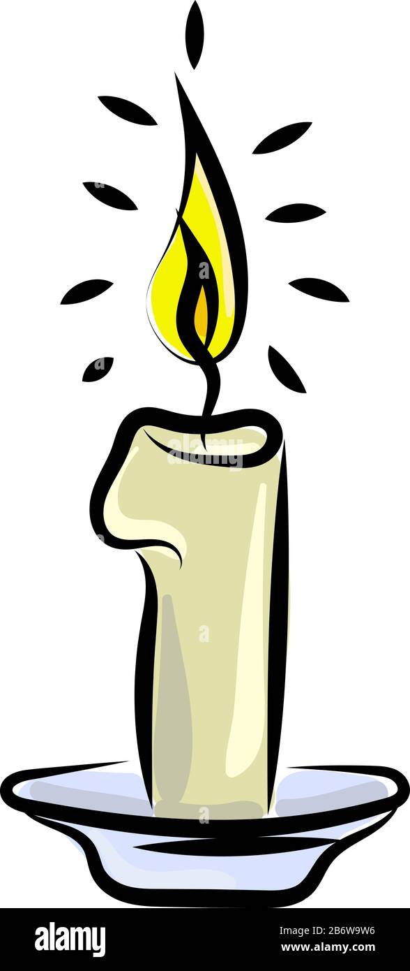 Candle in a plate, illustration, vector on white background. Stock Vector