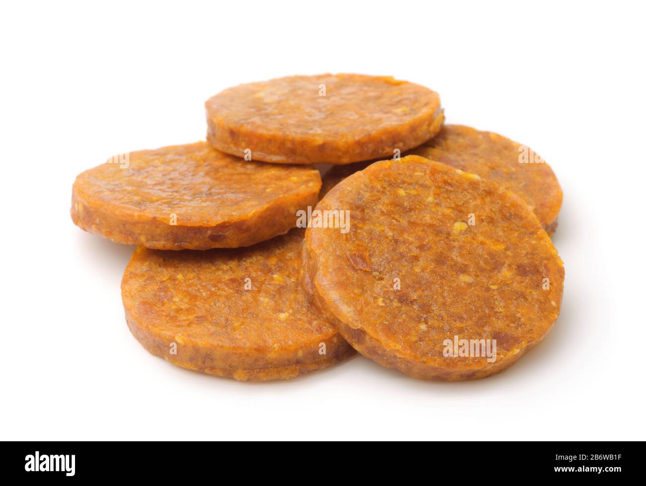 Organic  dried apricot and almond discs dessert solated on white Stock Photo