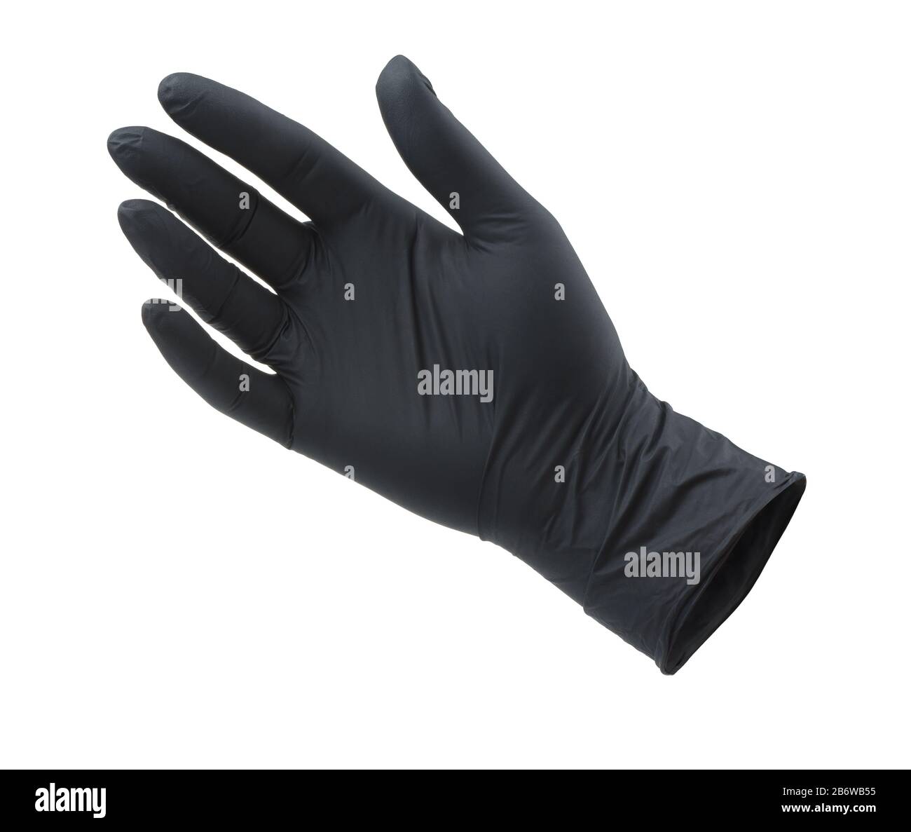 Black empty nitrile protective glove isolated on white Stock Photo