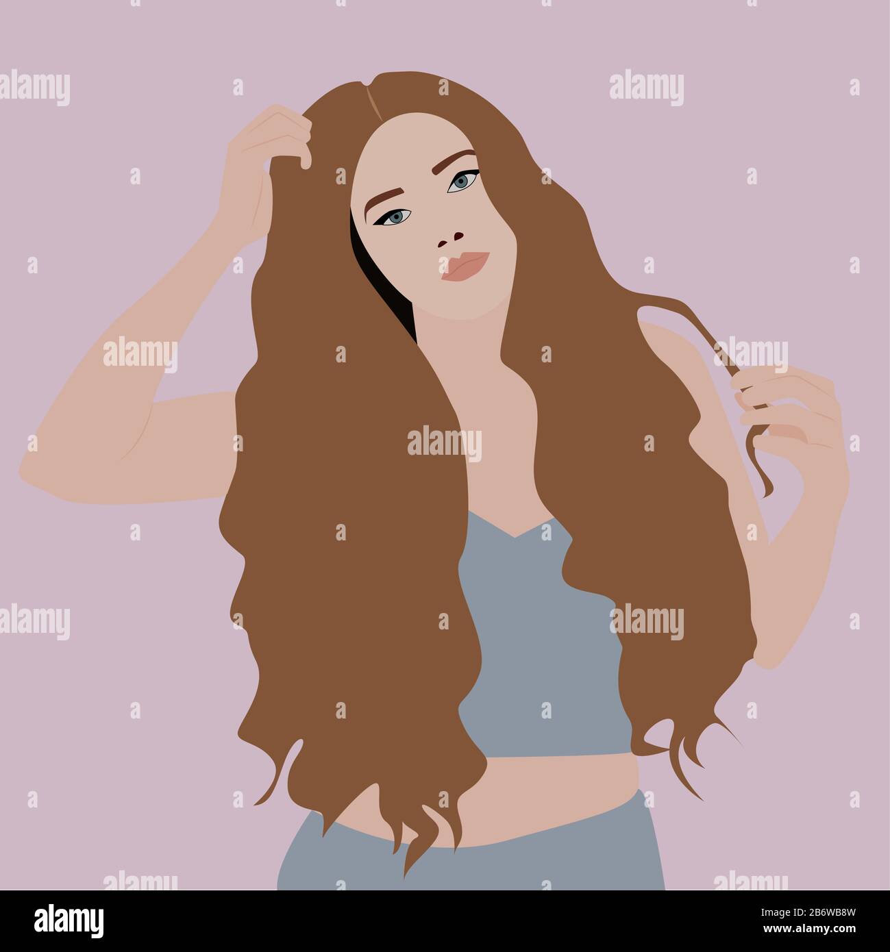 Girl with curly hair, illustration, vector on white background. Stock Vector