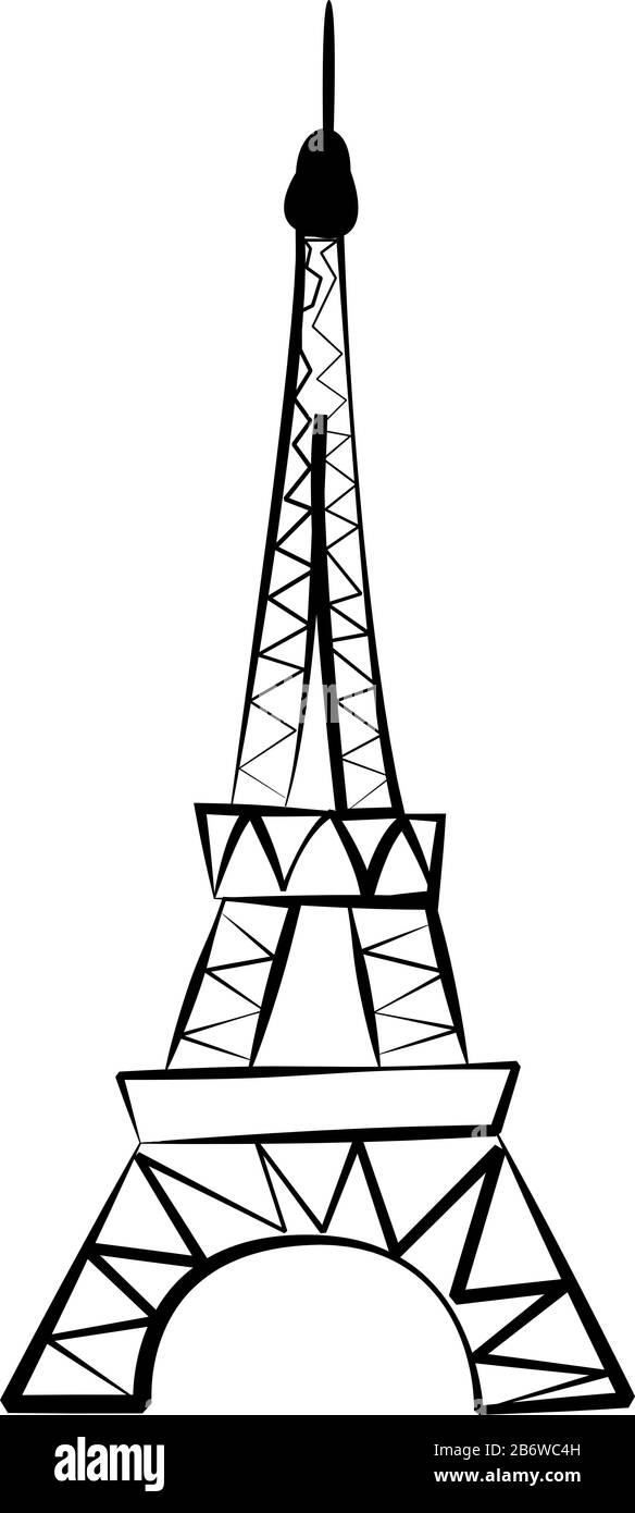 Eifel tower drawing, illustration, vector on white background. Stock Vector
